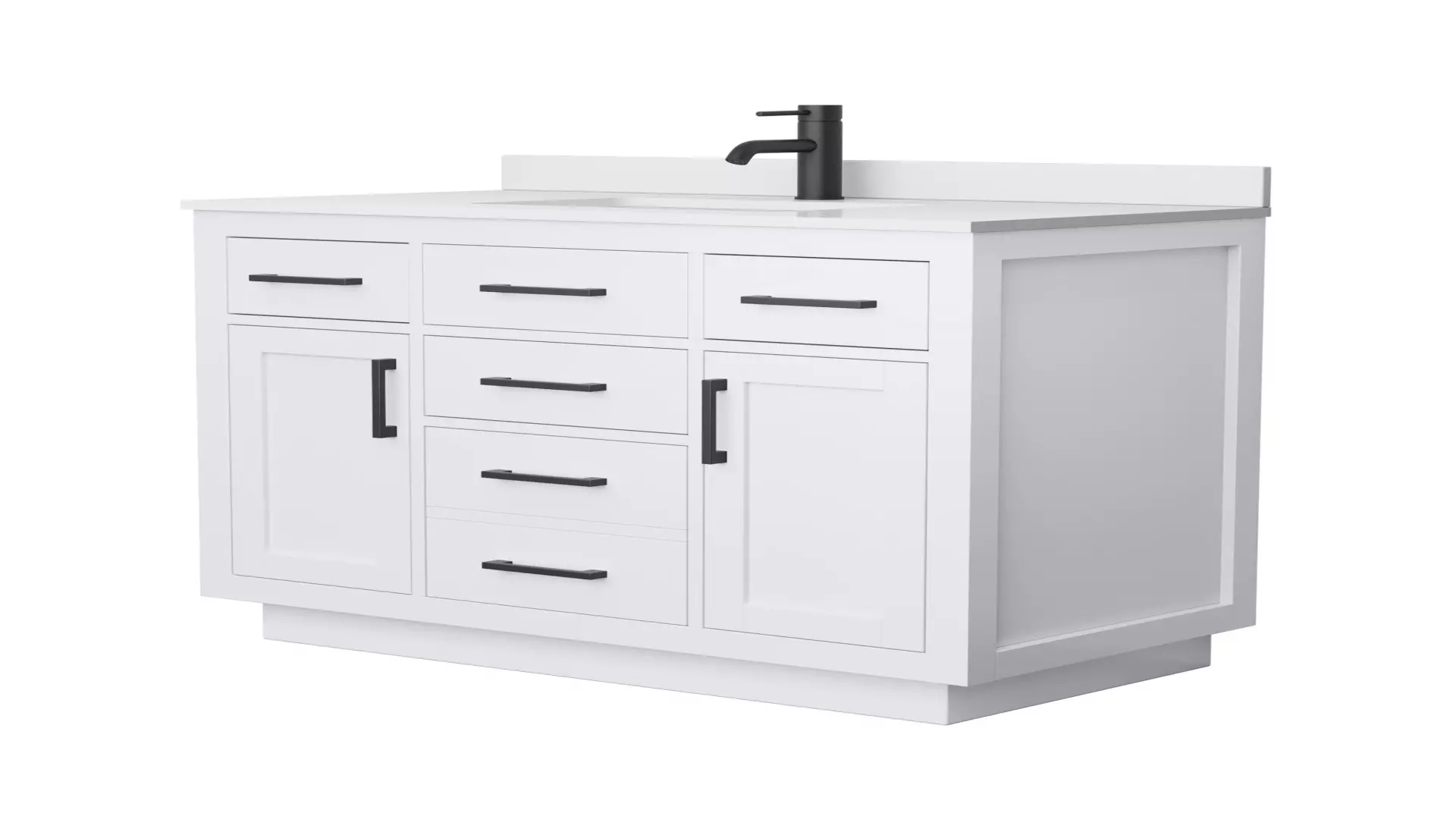 Beckett 42 Inch Single Bathroom Vanity with Toe Kick in White, White Cultured Marble Countertop, Undermount Square Sink, Matte Black Trim material