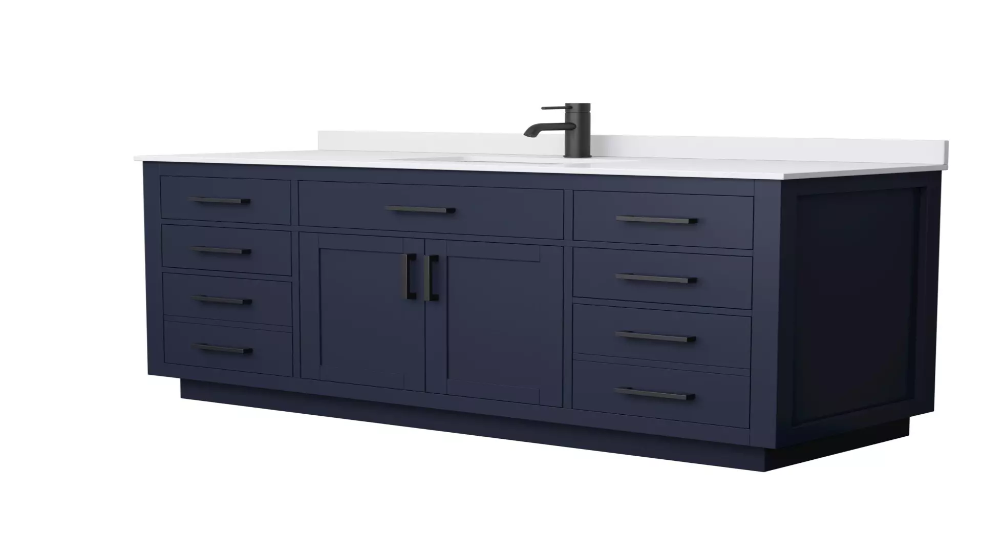 Beckett 60 Inch Single Bathroom Vanity with Toe Kick in Dark Blue, White Cultured Marble Countertop, Undermount Square Sink, Matte Black Trim material