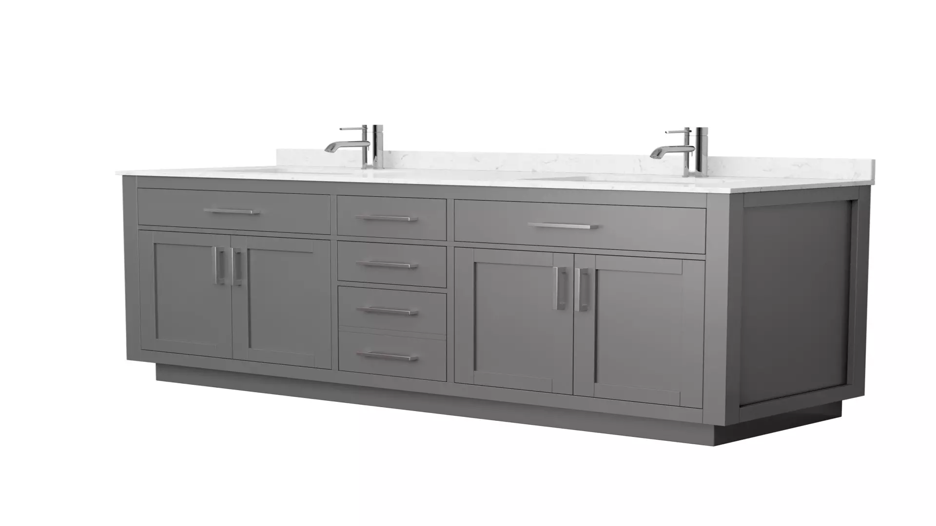 Beckett 66 Inch Double Bathroom Vanity with Toe Kick in Dark Gray, Carrara Cultured Marble Countertop, Undermount Square Sinks, Brushed Nickel Trim material