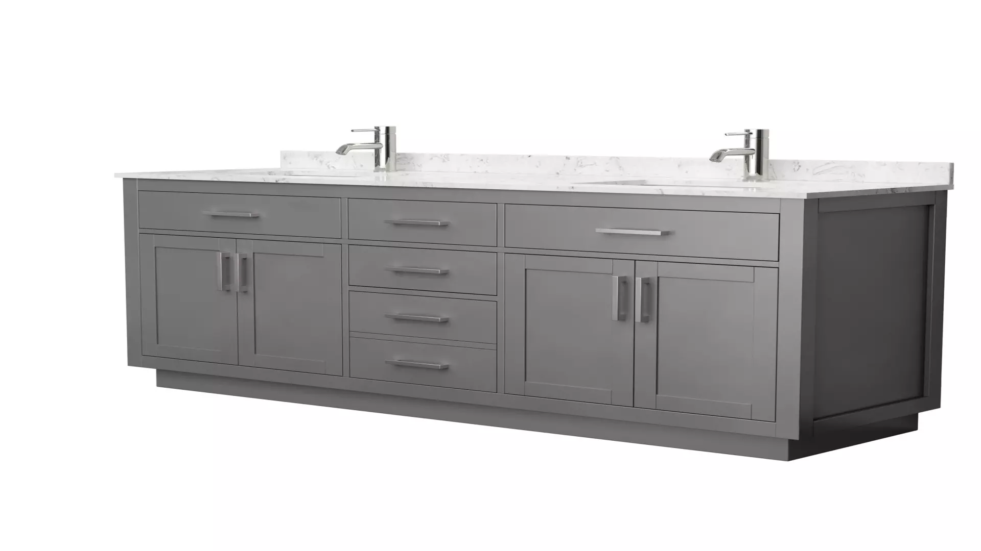 Beckett 72 Inch Double Bathroom Vanity with Toe Kick in Dark Gray, Carrara Cultured Marble Countertop, Undermount Square Sinks, Brushed Nickel Trim material