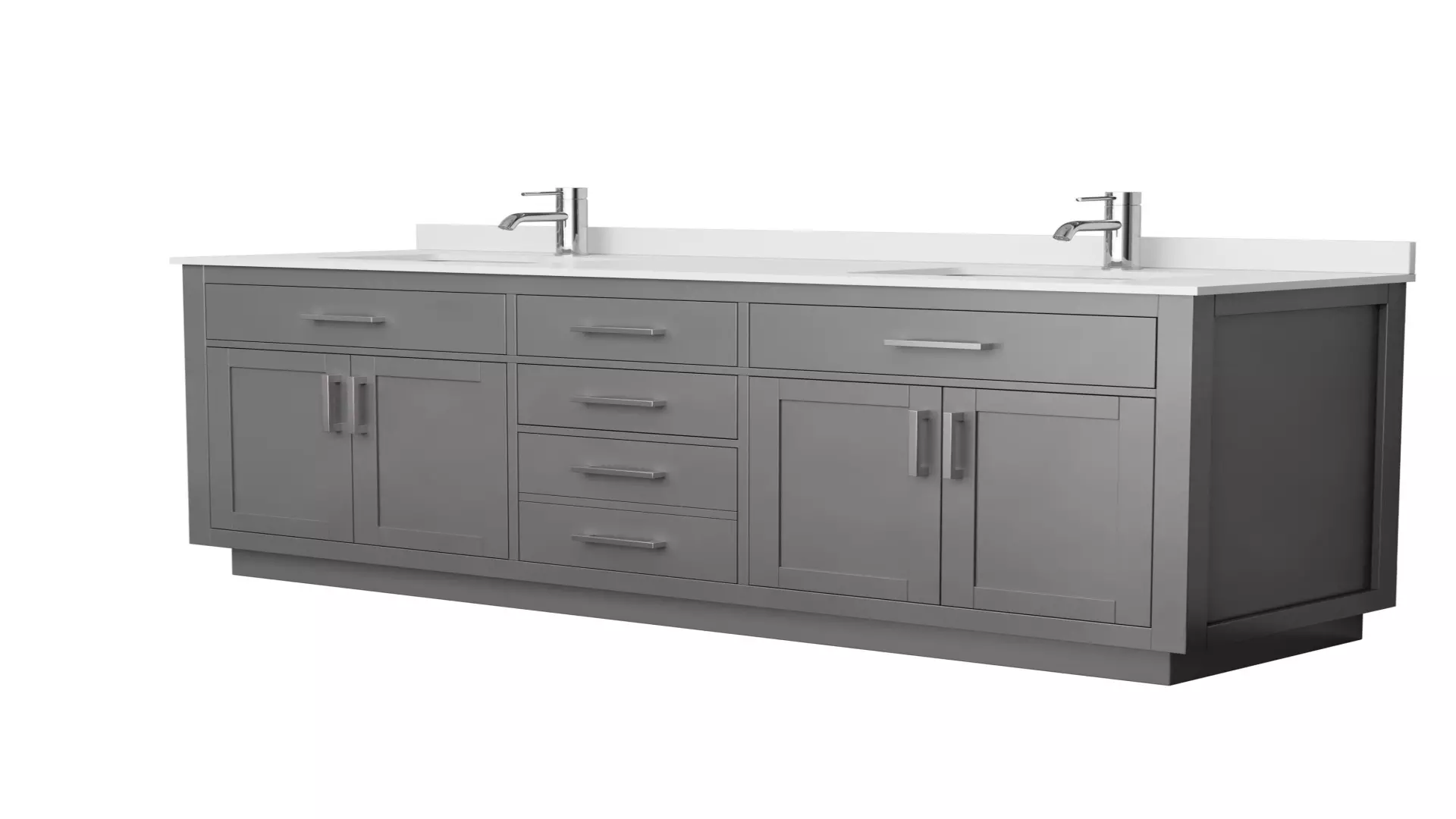 Beckett 72 Inch Double Bathroom Vanity with Toe Kick in Dark Gray, White Cultured Marble Countertop, Undermount Square Sinks, Brushed Nickel Trim material
