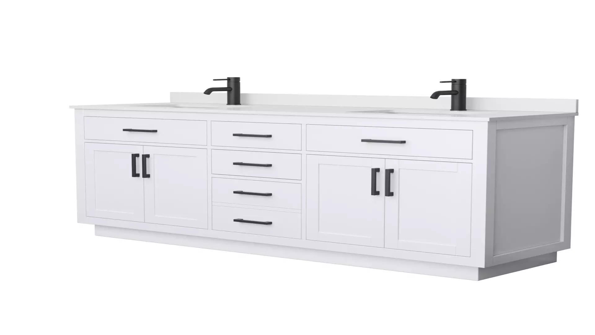 Beckett 72 Inch Double Bathroom Vanity with Toe Kick in White, White Cultured Marble Countertop, Undermount Square Sinks, Matte Black Trim material