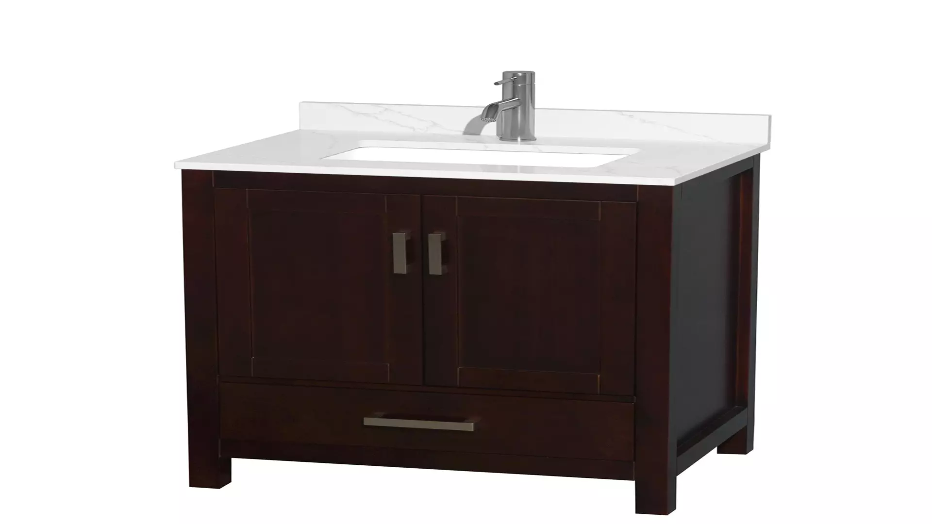 Sheffield 30 Inch Single Bathroom Vanity in Espresso, Giotto Quartz Countertop, Undermount Square Sink (1-Hole), Brushed Chrome Trim material