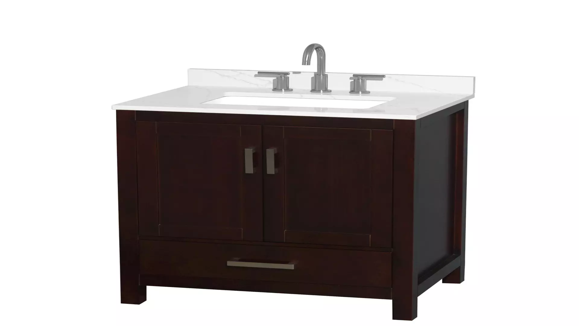 Sheffield 30 Inch Single Bathroom Vanity in Espresso, Giotto Quartz Countertop, Undermount Square Sink (3-Hole), Brushed Chrome Trim material