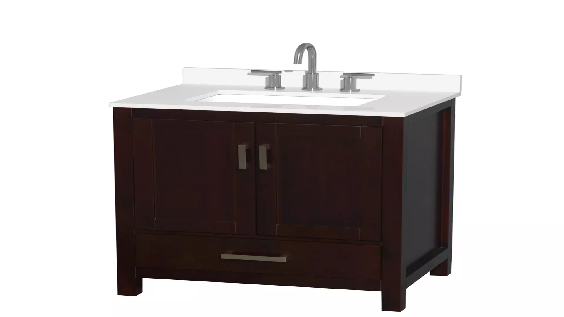 Sheffield 30 Inch Single Bathroom Vanity in Espresso, White Quartz Countertop, Undermount Square Sink (3-Hole), Brushed Chrome Trim material
