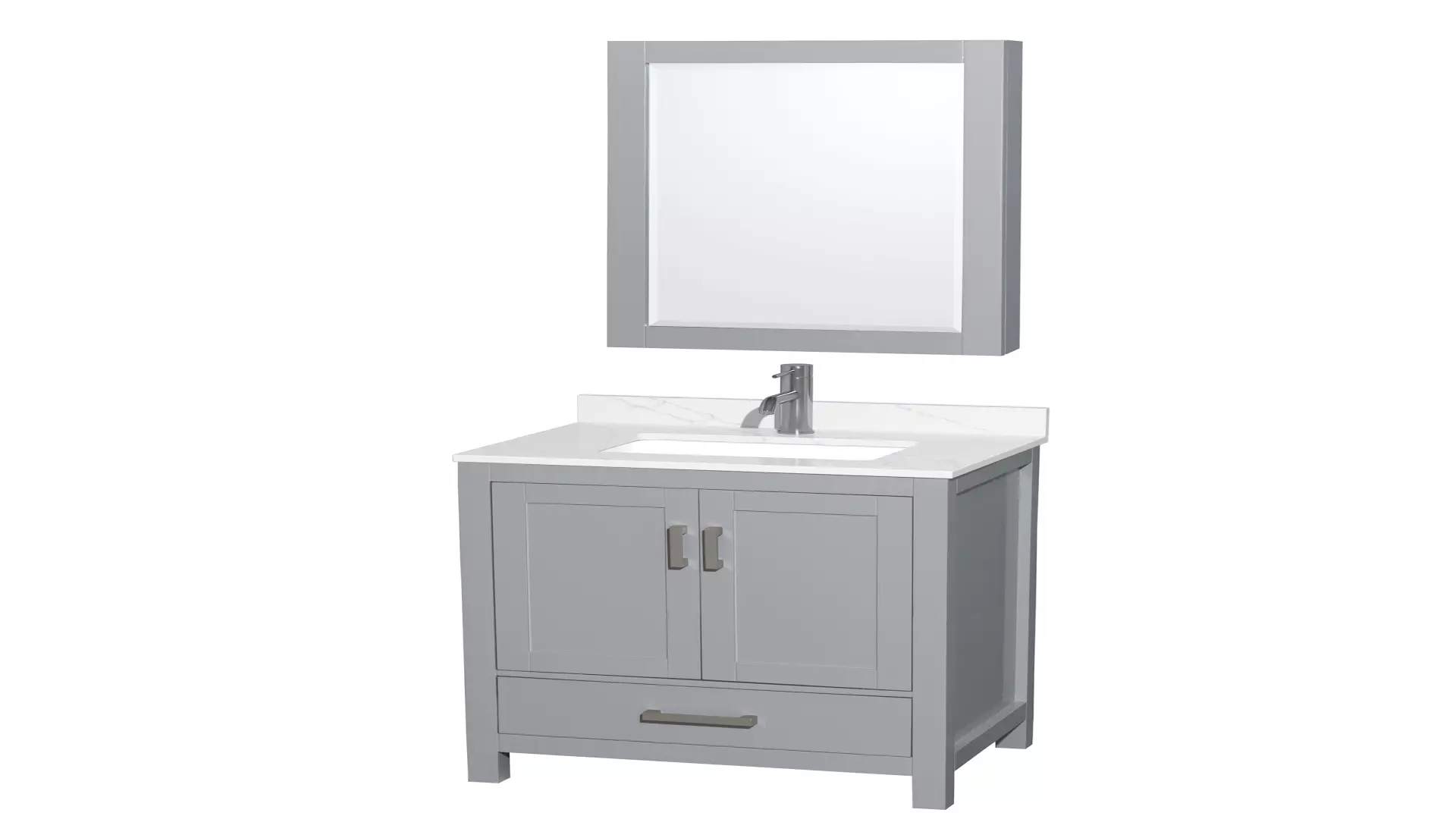 Sheffield 30 Inch Single Bathroom Vanity in Gray, Giotto Quartz Countertop, Undermount Square Sink (1-Hole), Brushed Chrome Trim, Medicine Cabinet material