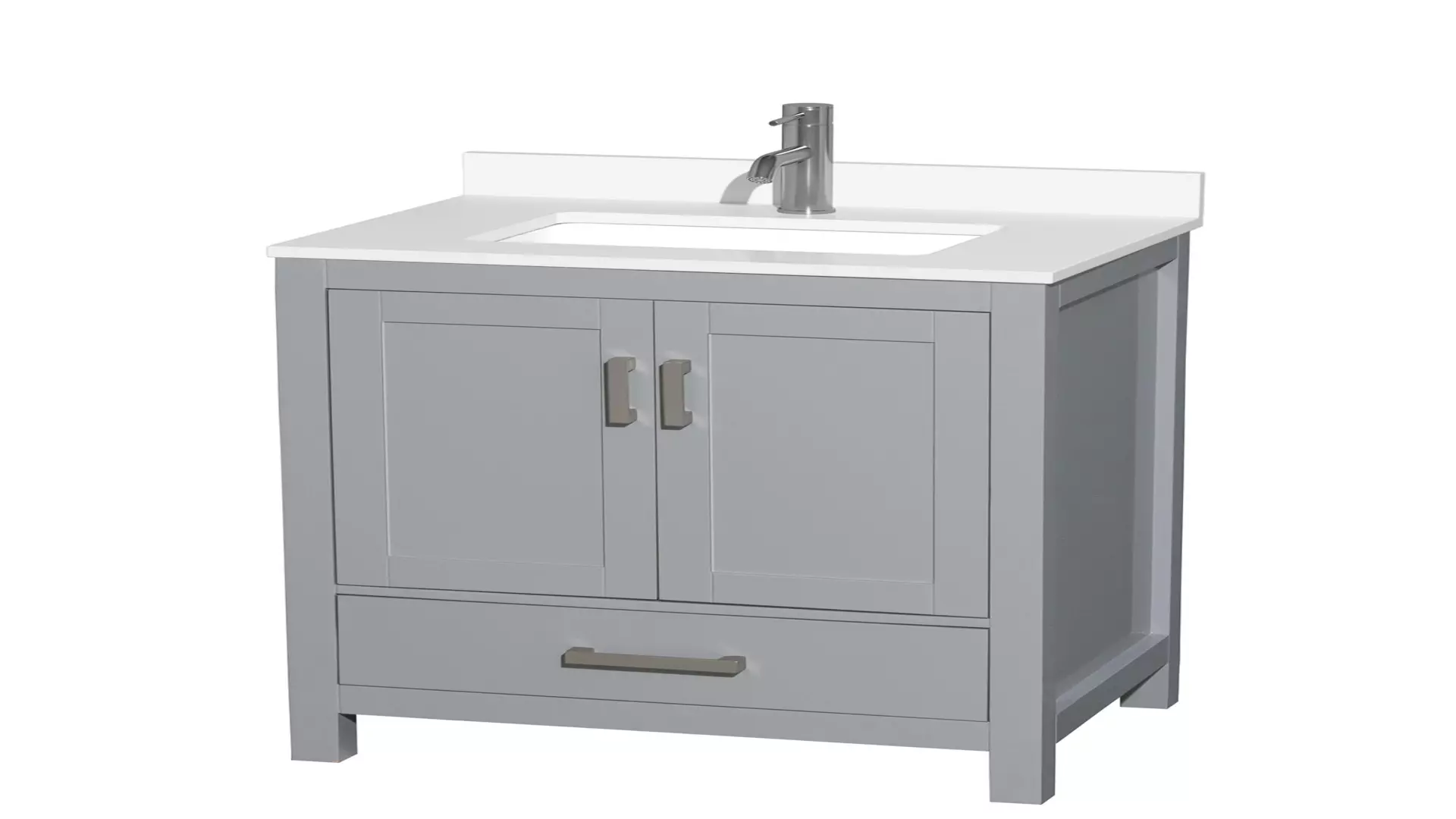 Sheffield 30 Inch Single Bathroom Vanity in Gray, White Quartz Countertop, Undermount Square Sink (1-Hole), Brushed Chrome Trim material