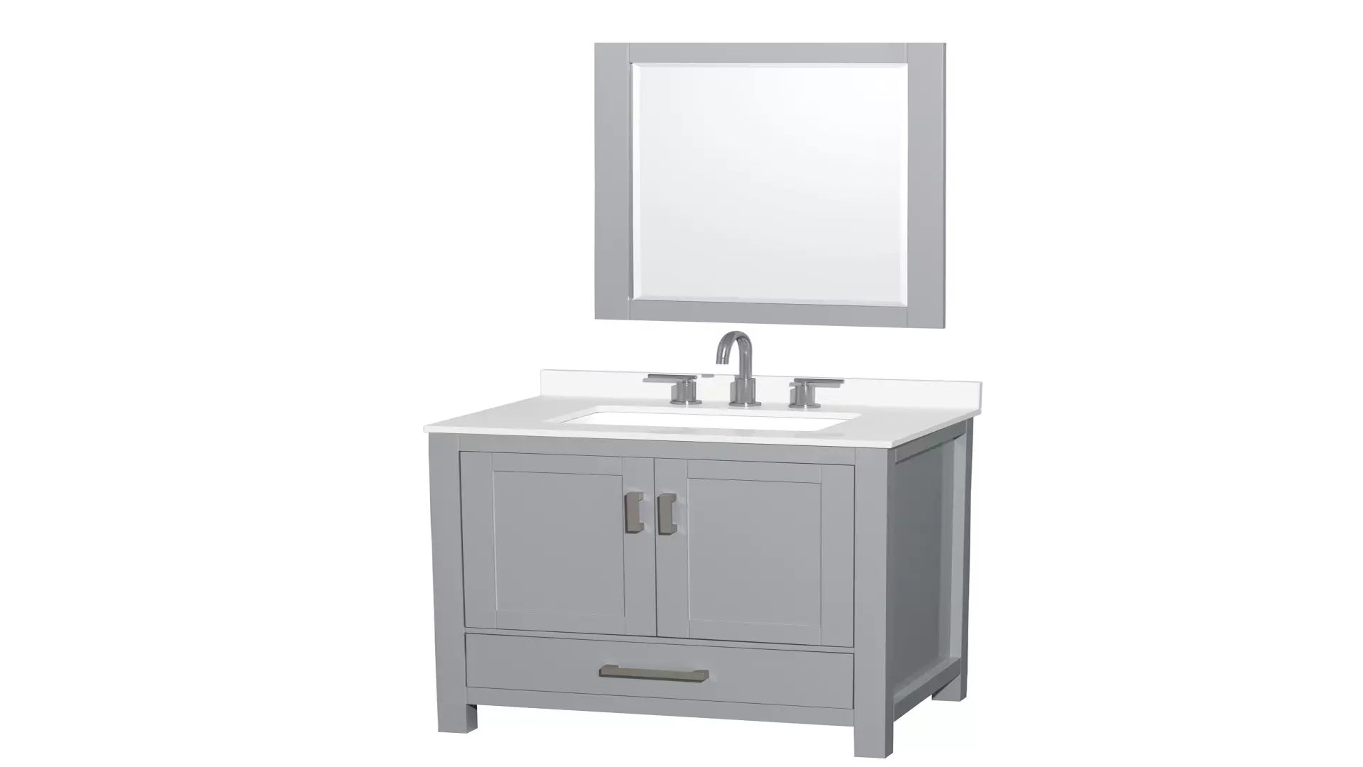 Sheffield 30 Inch Single Bathroom Vanity in Gray, White Quartz Countertop, Undermount Square Sink (3-Hole), Brushed Chrome Trim, 24 Inch Mirror material