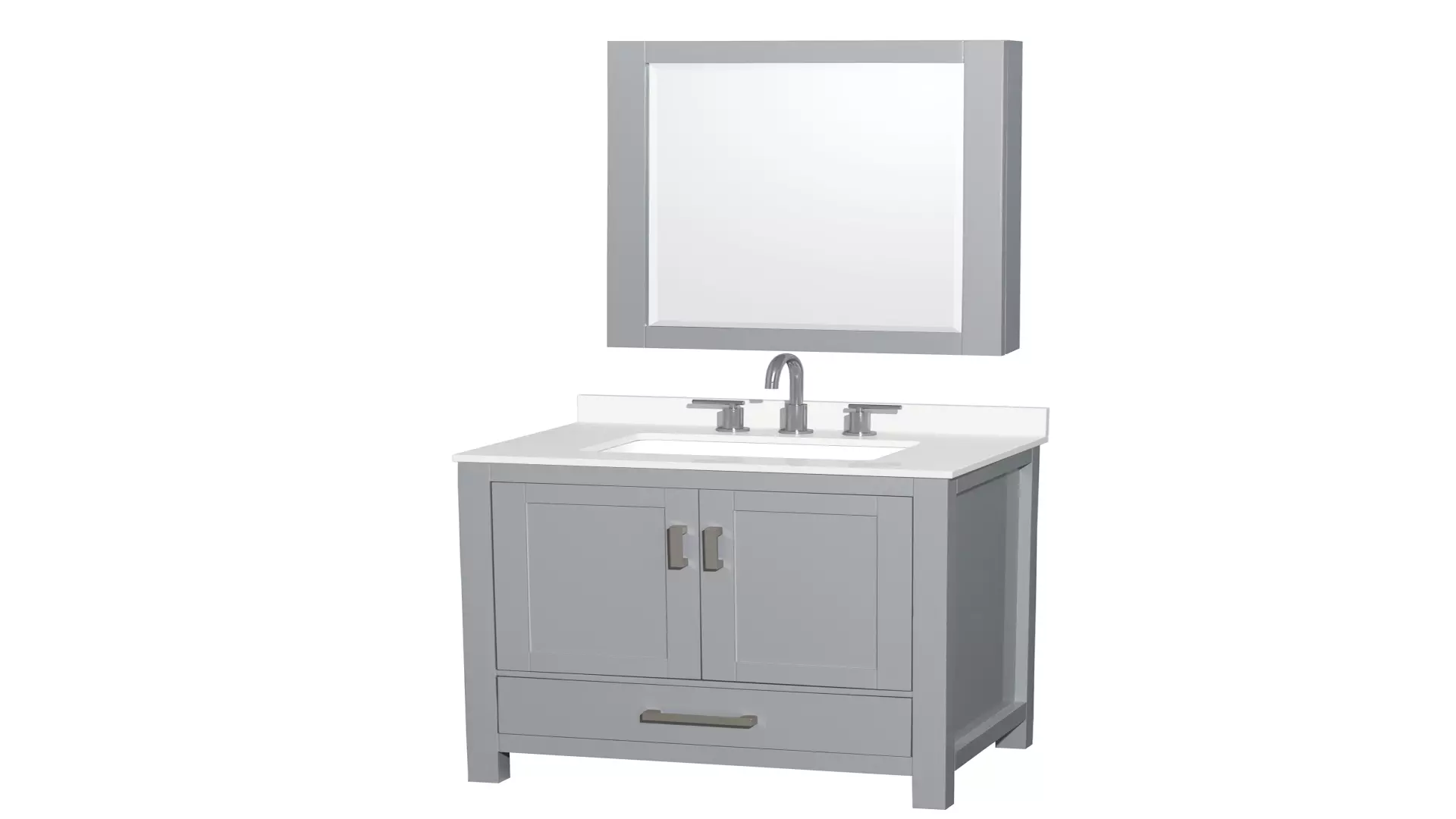 Sheffield 30 Inch Single Bathroom Vanity in Gray, White Quartz Countertop, Undermount Square Sink (3-Hole), Brushed Chrome Trim, Medicine Cabinet material