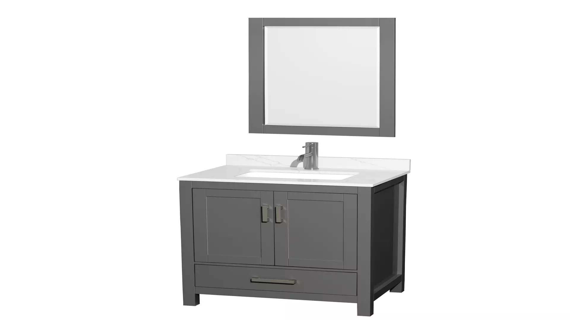 Sheffield 30 Inch Single Bathroom Vanity in Dark Gray, Giotto Quartz Countertop, Undermount Square Sink (1-Hole), Brushed Chrome Trim, 24 Inch Mirror material