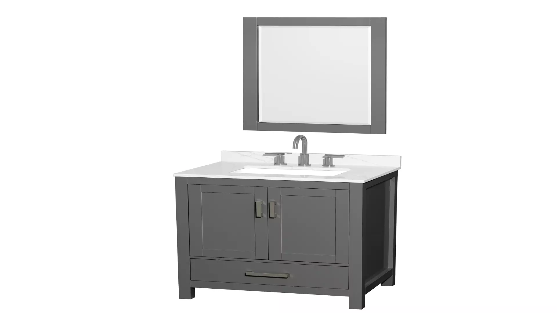 Sheffield 30 Inch Single Bathroom Vanity in Dark Gray, Giotto Quartz Countertop, Undermount Square Sink (3-Hole), Brushed Chrome Trim, 24 Inch Mirror material