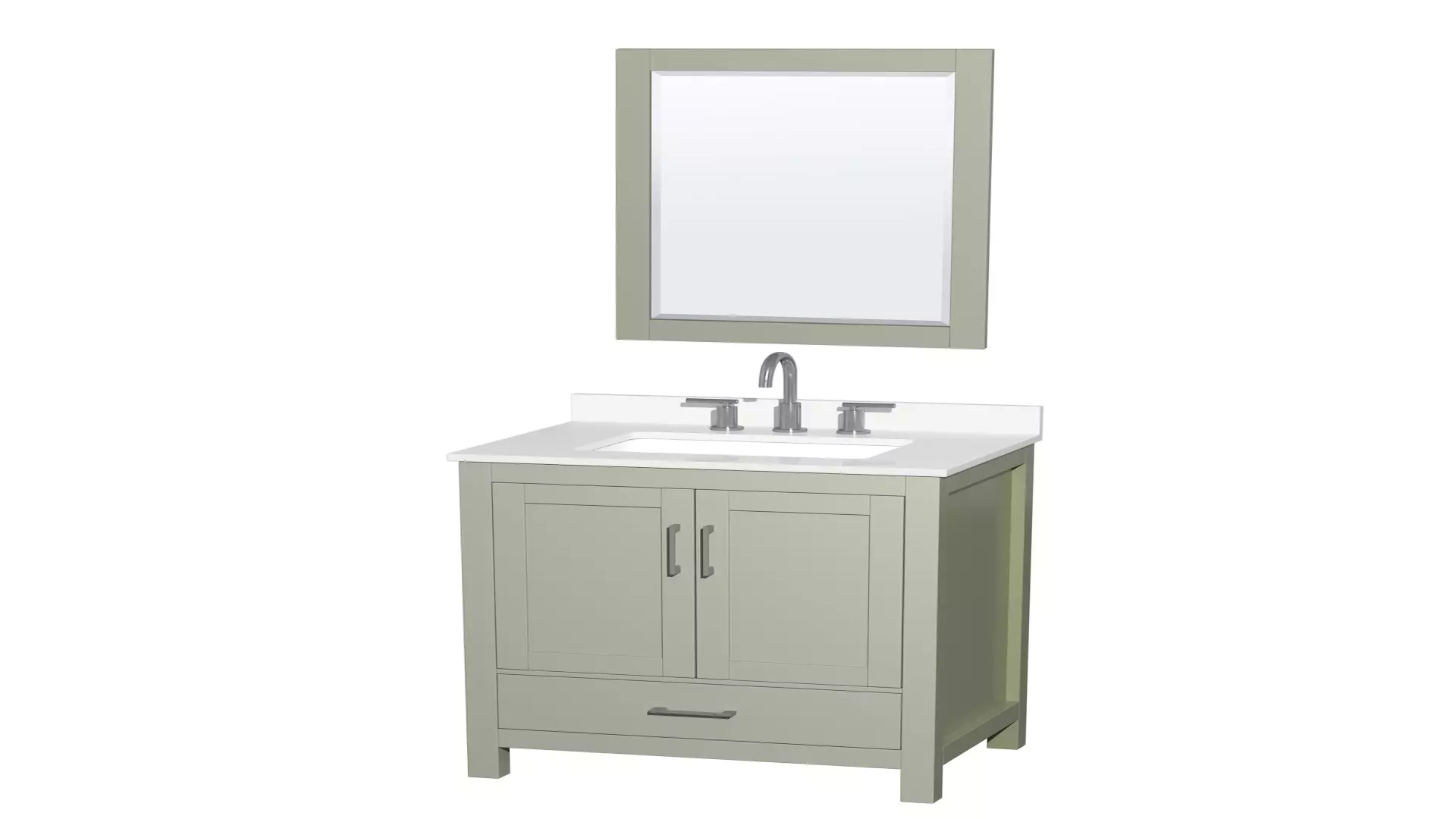 Sheffield 30 Inch Single Bathroom Vanity in Light Green, White Quartz Countertop, Undermount Square Sink (3-Hole), Brushed Nickel Trim, 24 Inch Mirror material
