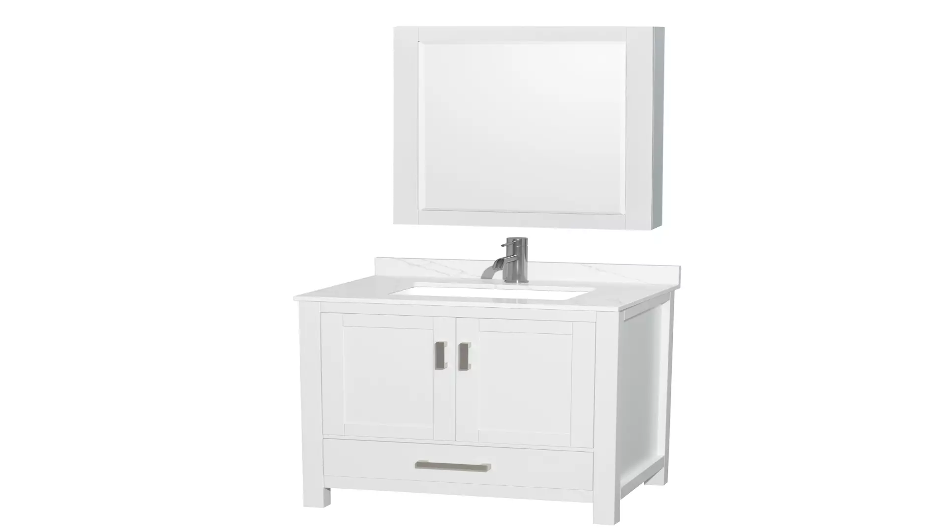 Sheffield 30 Inch Single Bathroom Vanity in White, Giotto Quartz Countertop, Undermount Square Sink (1-Hole), Brushed Chrome Trim, Medicine Cabinet material