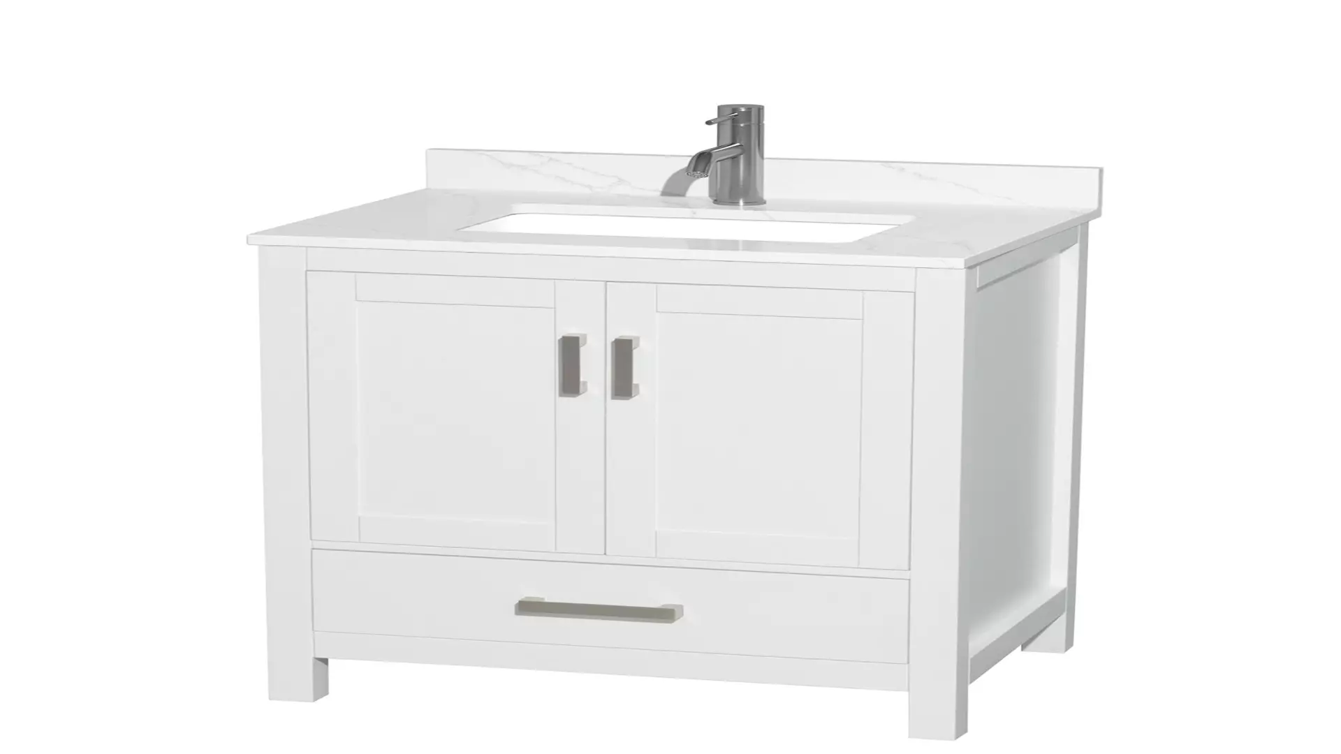 Sheffield 30 Inch Single Bathroom Vanity in White, Giotto Quartz Countertop, Undermount Square Sink (1-Hole), Brushed Chrome Trim material