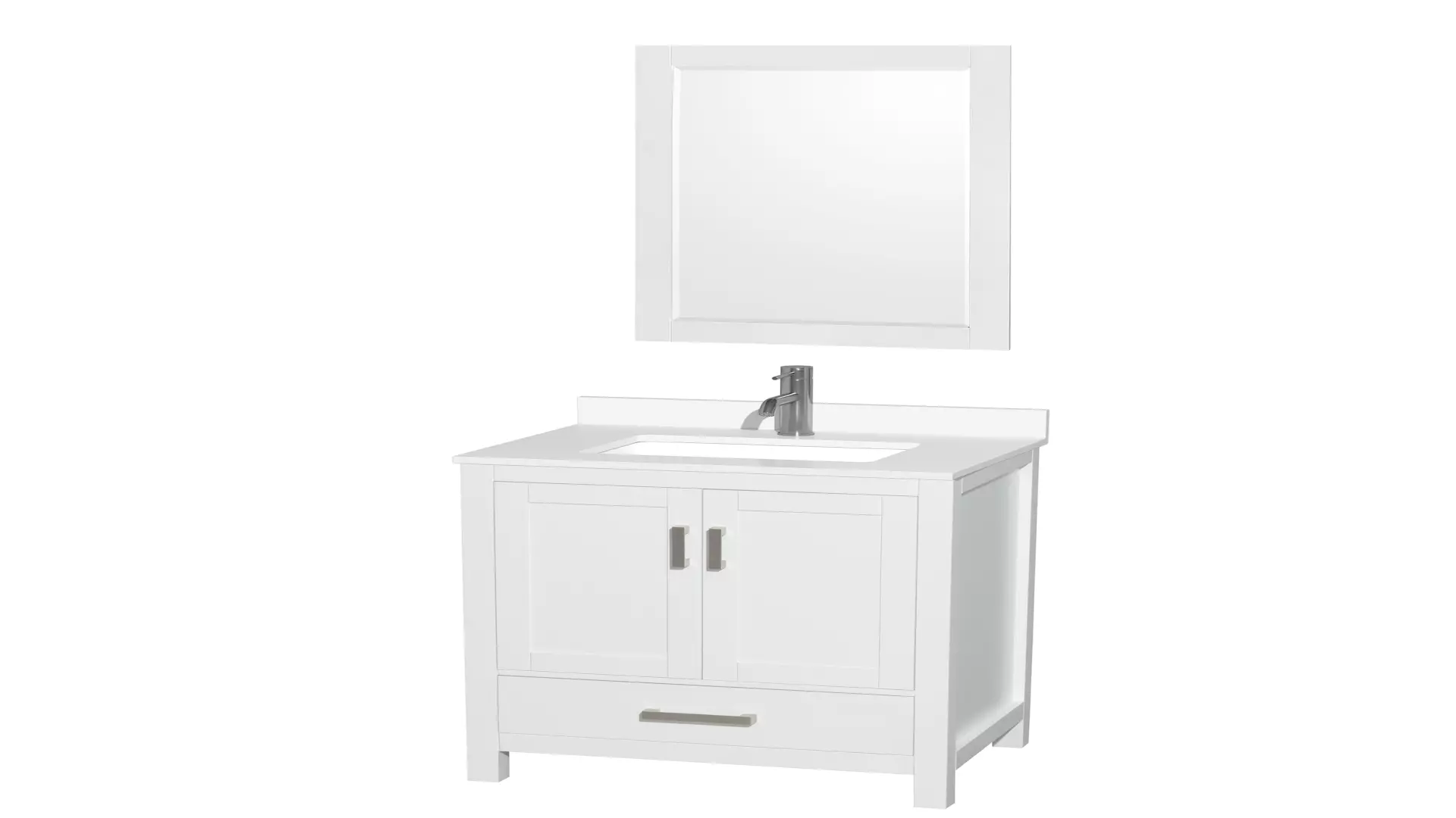 Sheffield 30 Inch Single Bathroom Vanity in White, White Quartz Countertop, Undermount Square Sink (1-Hole), Brushed Chrome Trim, 24 Inch Mirror material