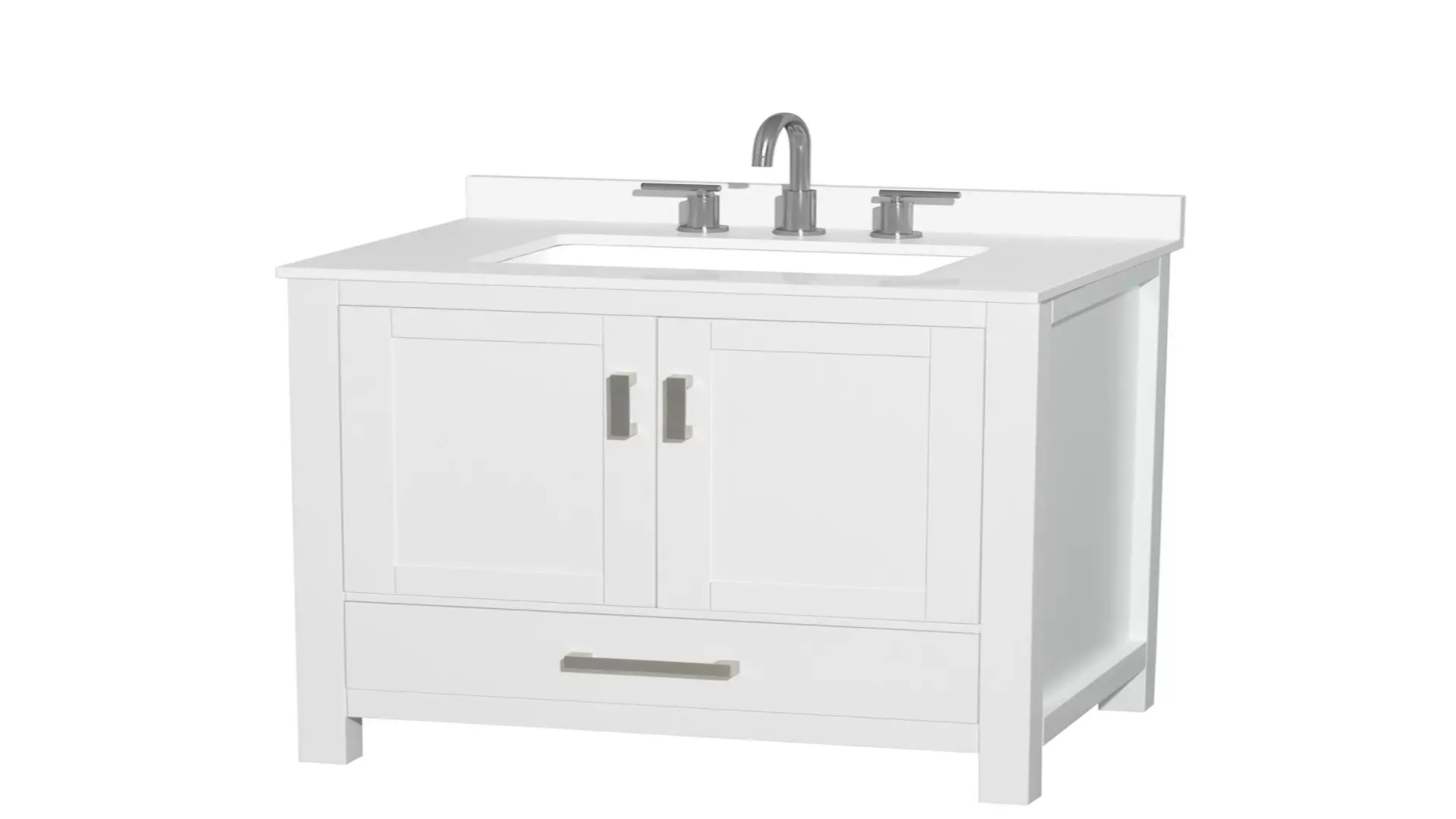 Sheffield 30 Inch Single Bathroom Vanity in White, White Quartz Countertop, Undermount Square Sink (3-Hole), Brushed Chrome Trim material