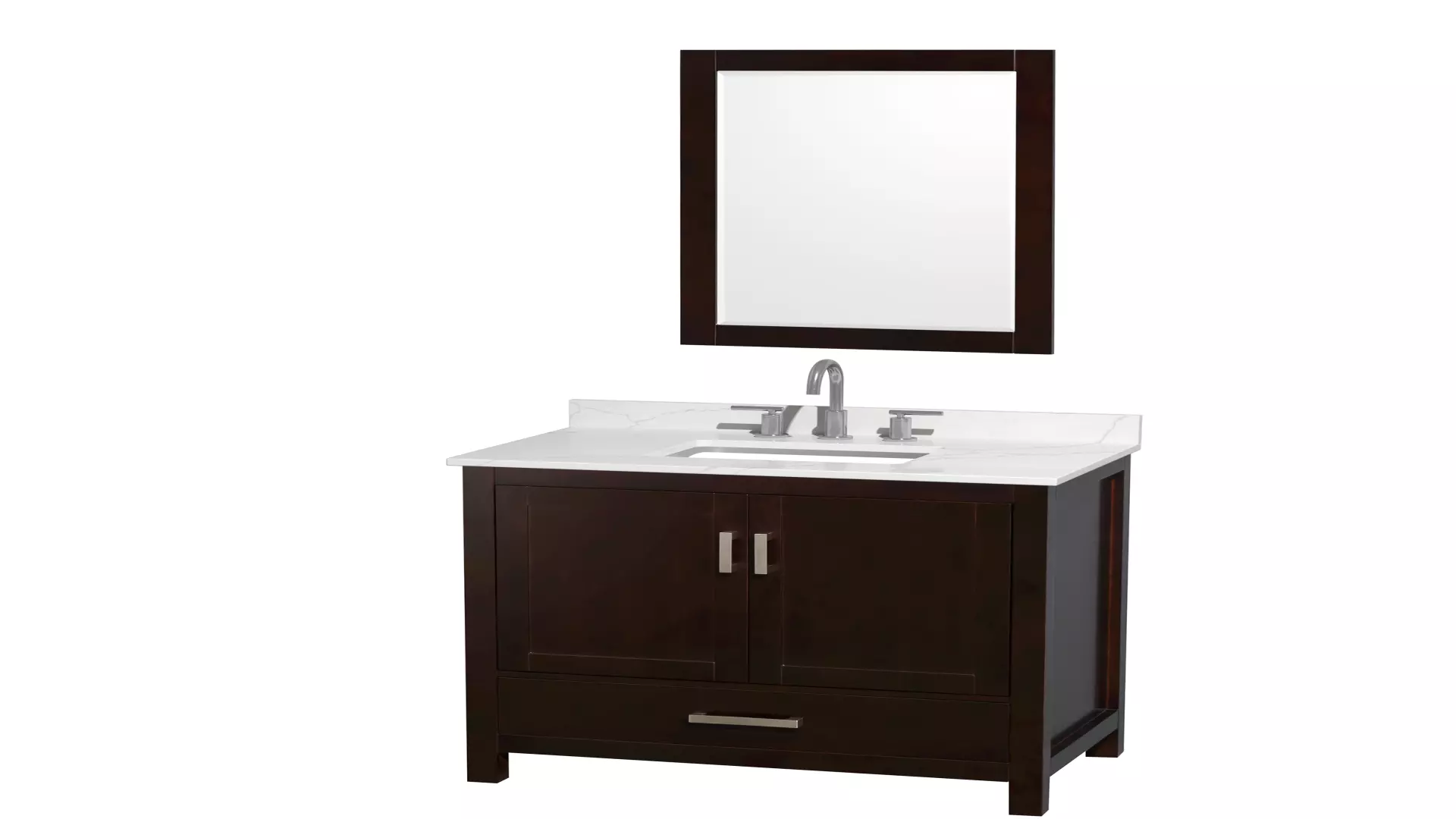 Sheffield 36 Inch Single Bathroom Vanity in Espresso, Giotto Quartz Countertop, Undermount Square Sink (3-Hole), Brushed Chrome Trim, 24 Inch Mirror material
