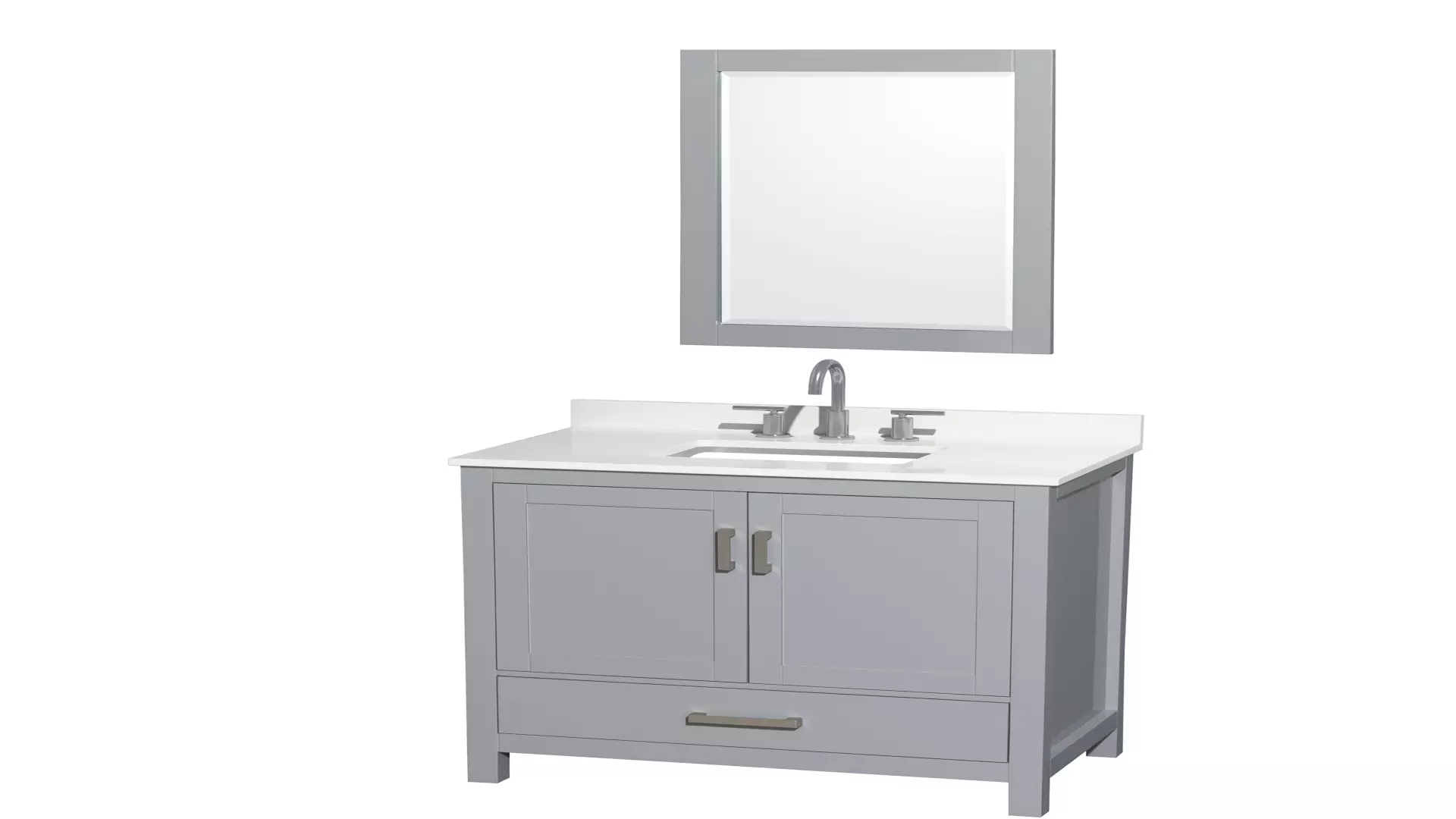 Sheffield 36 Inch Single Bathroom Vanity in Gray, White Quartz Countertop, Undermount Square Sink (3-Hole), Brushed Chrome Trim, 24 Inch Mirror material