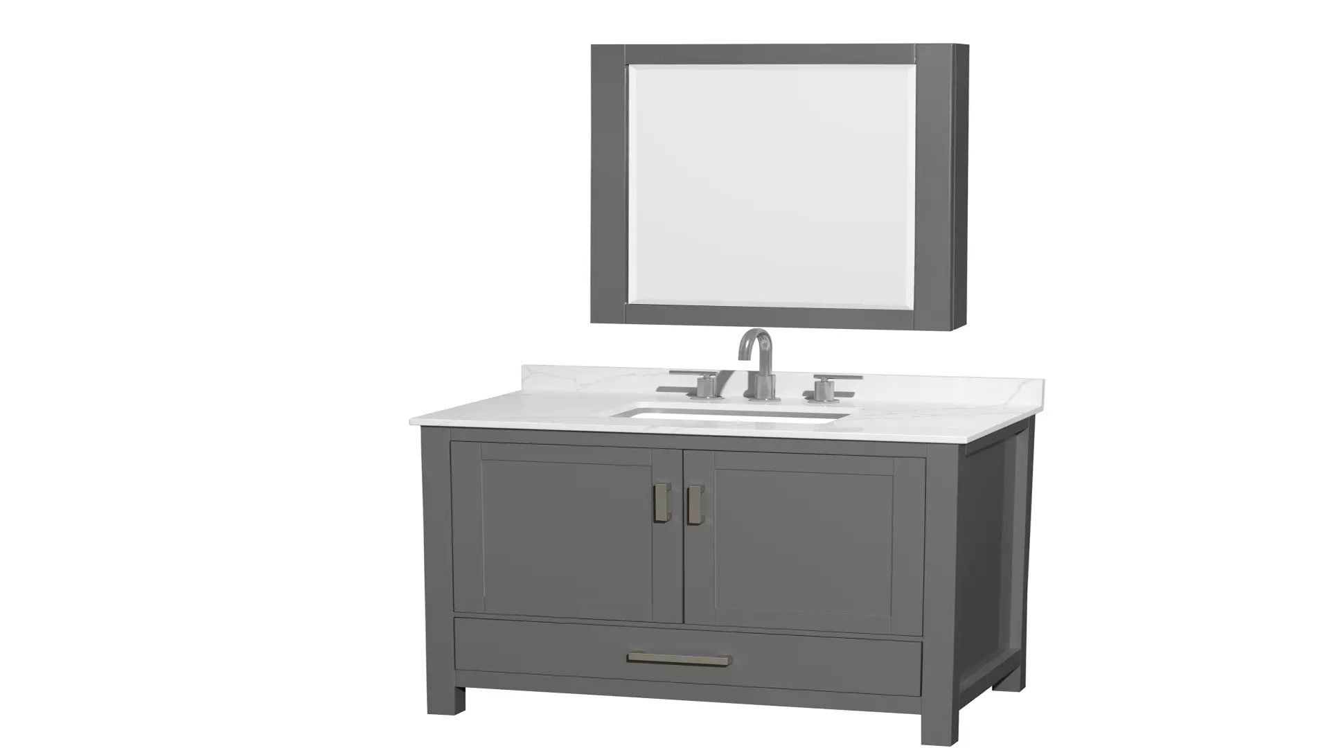 Sheffield 36 Inch Single Bathroom Vanity in Dark Gray, Giotto Quartz Countertop, Undermount Square Sink (3-Hole), Brushed Chrome Trim, Medicine Cabinet material