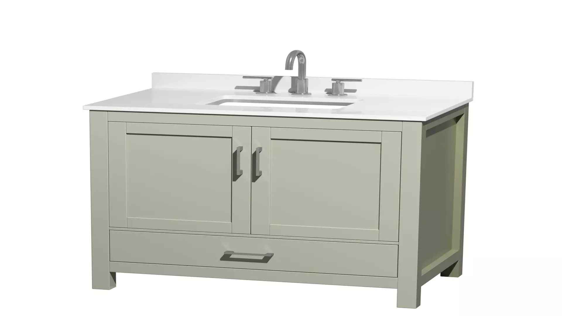 Sheffield 36 Inch Single Bathroom Vanity in Light Green, White Quartz Countertop, Undermount Square Sink (3-Hole), Brushed Nickel Trim material