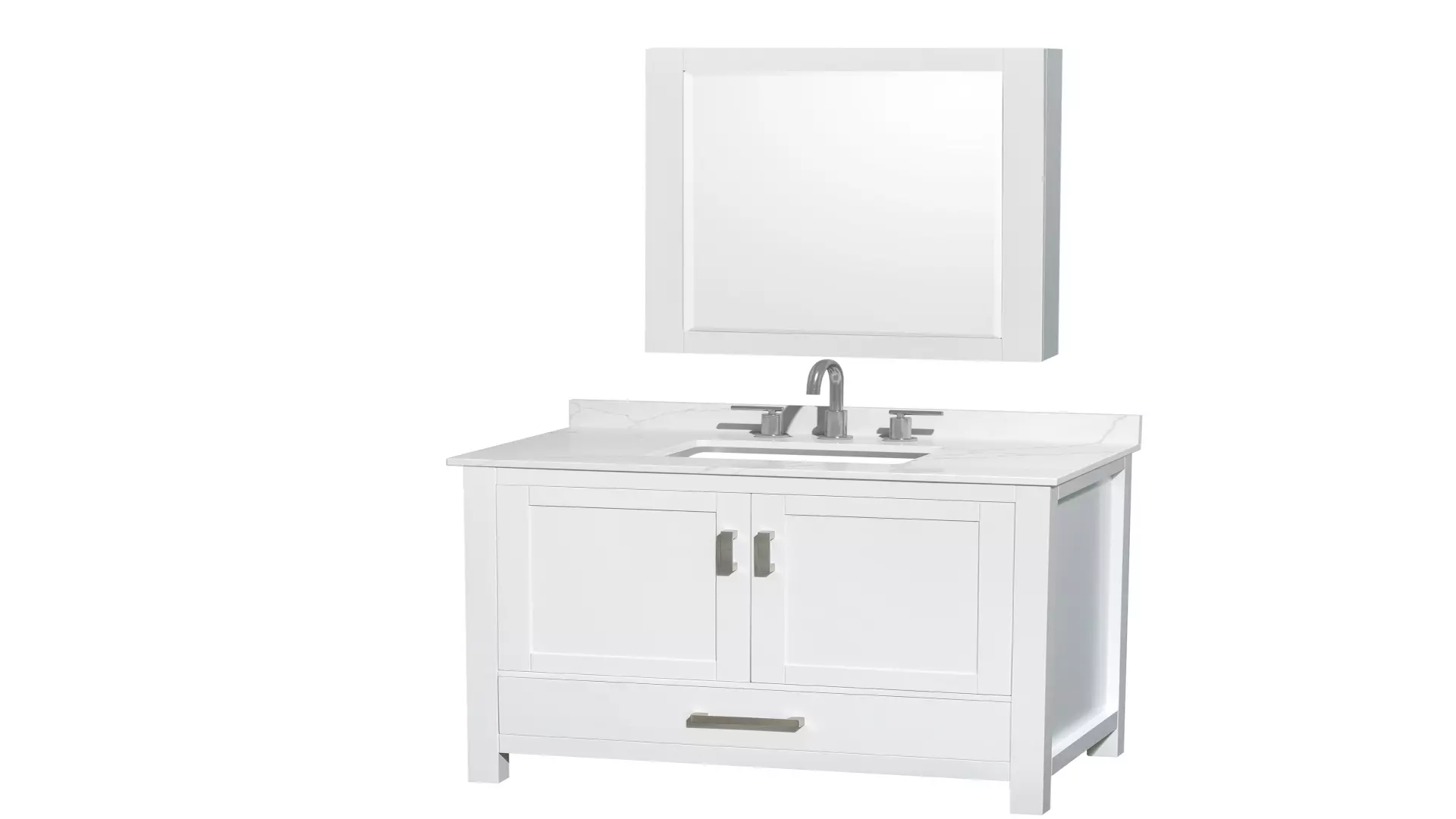 Sheffield 36 Inch Single Bathroom Vanity in White, Giotto Quartz Countertop, Undermount Square Sink (3-Hole), Brushed Chrome Trim, Medicine Cabinet material