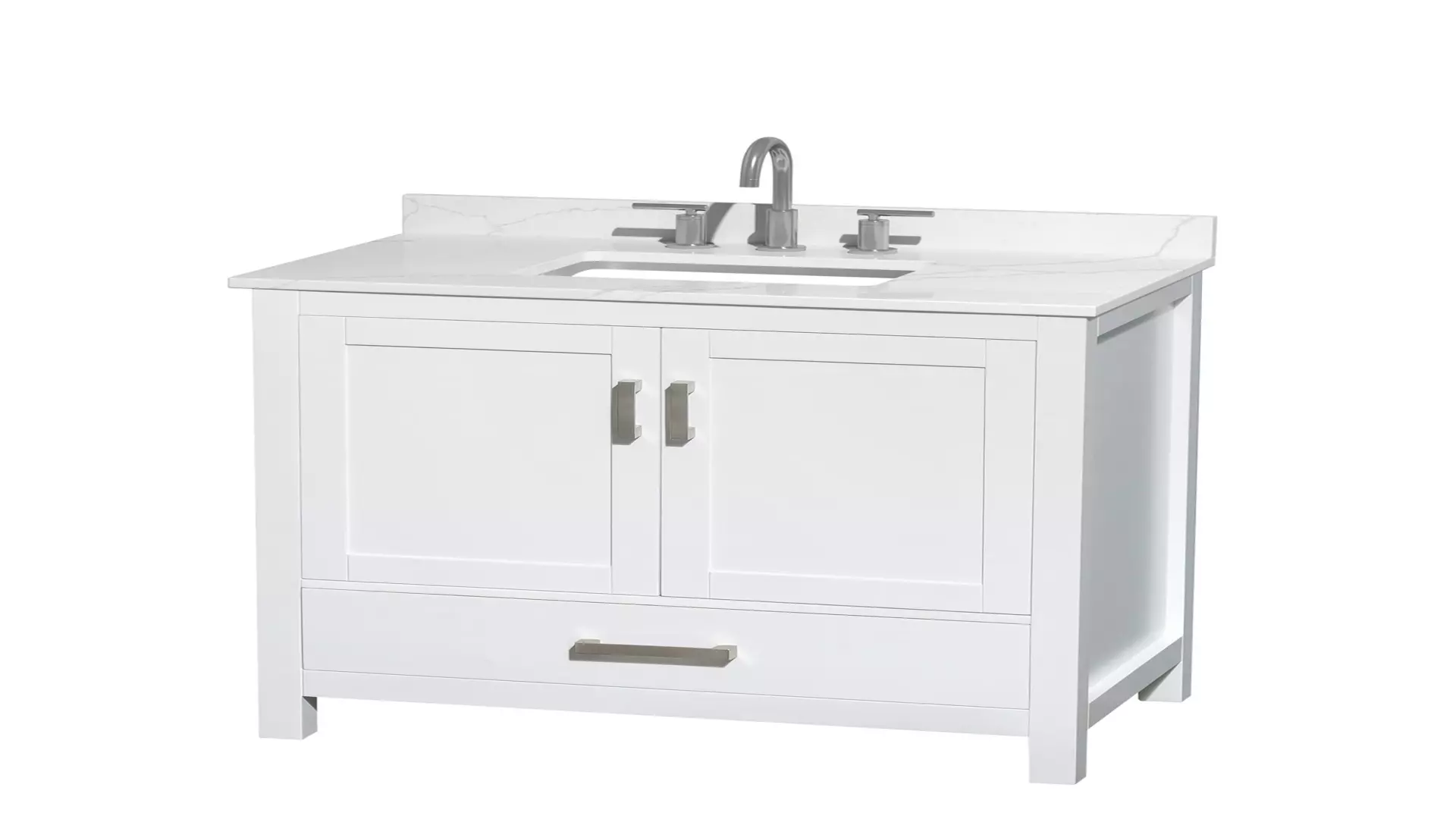 Sheffield 36 Inch Single Bathroom Vanity in White, Giotto Quartz Countertop, Undermount Square Sink (3-Hole), Brushed Chrome Trim material