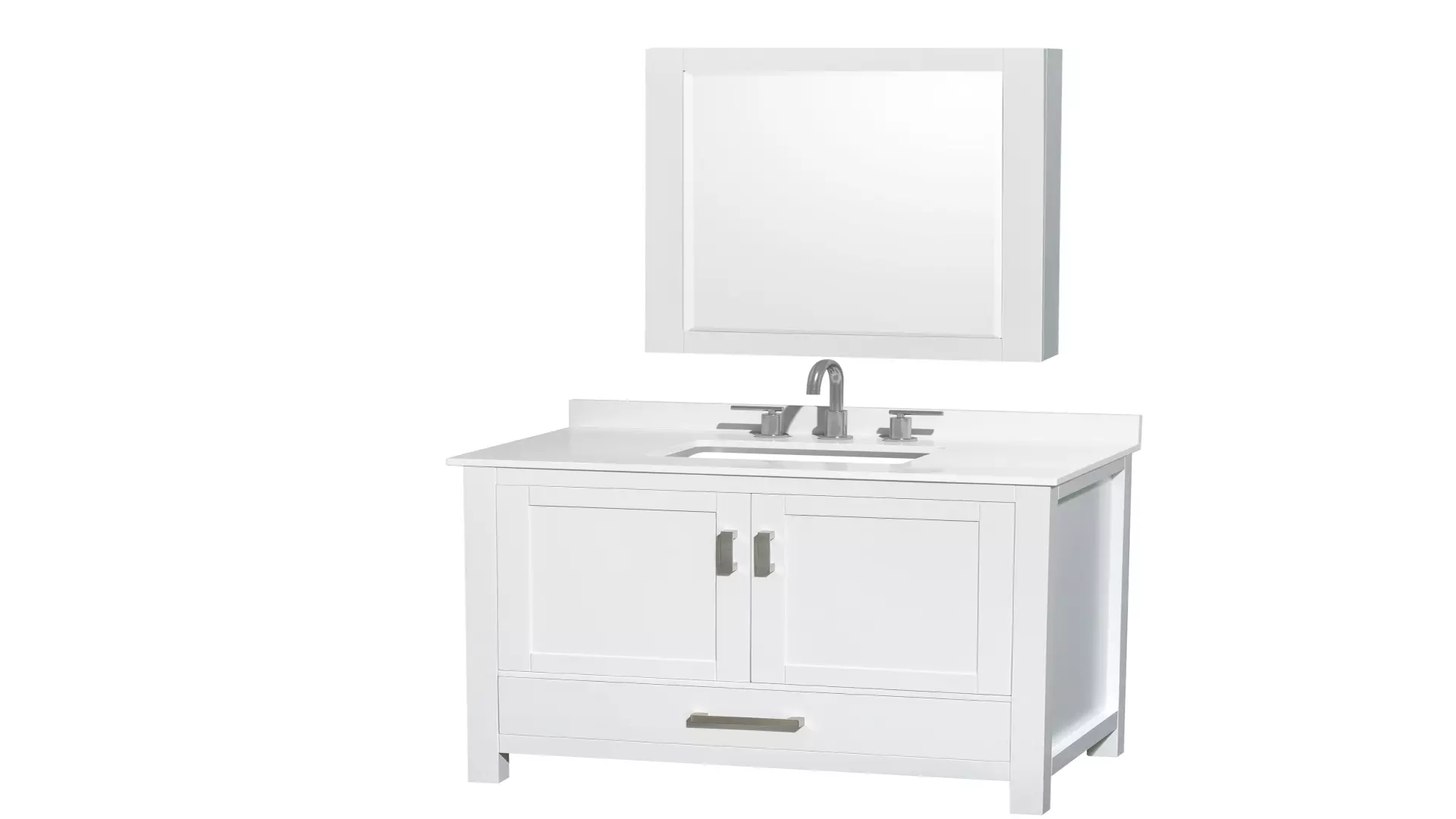 Sheffield 36 Inch Single Bathroom Vanity in White, White Quartz Countertop, Undermount Square Sink (3-Hole), Brushed Chrome Trim, Medicine Cabinet material