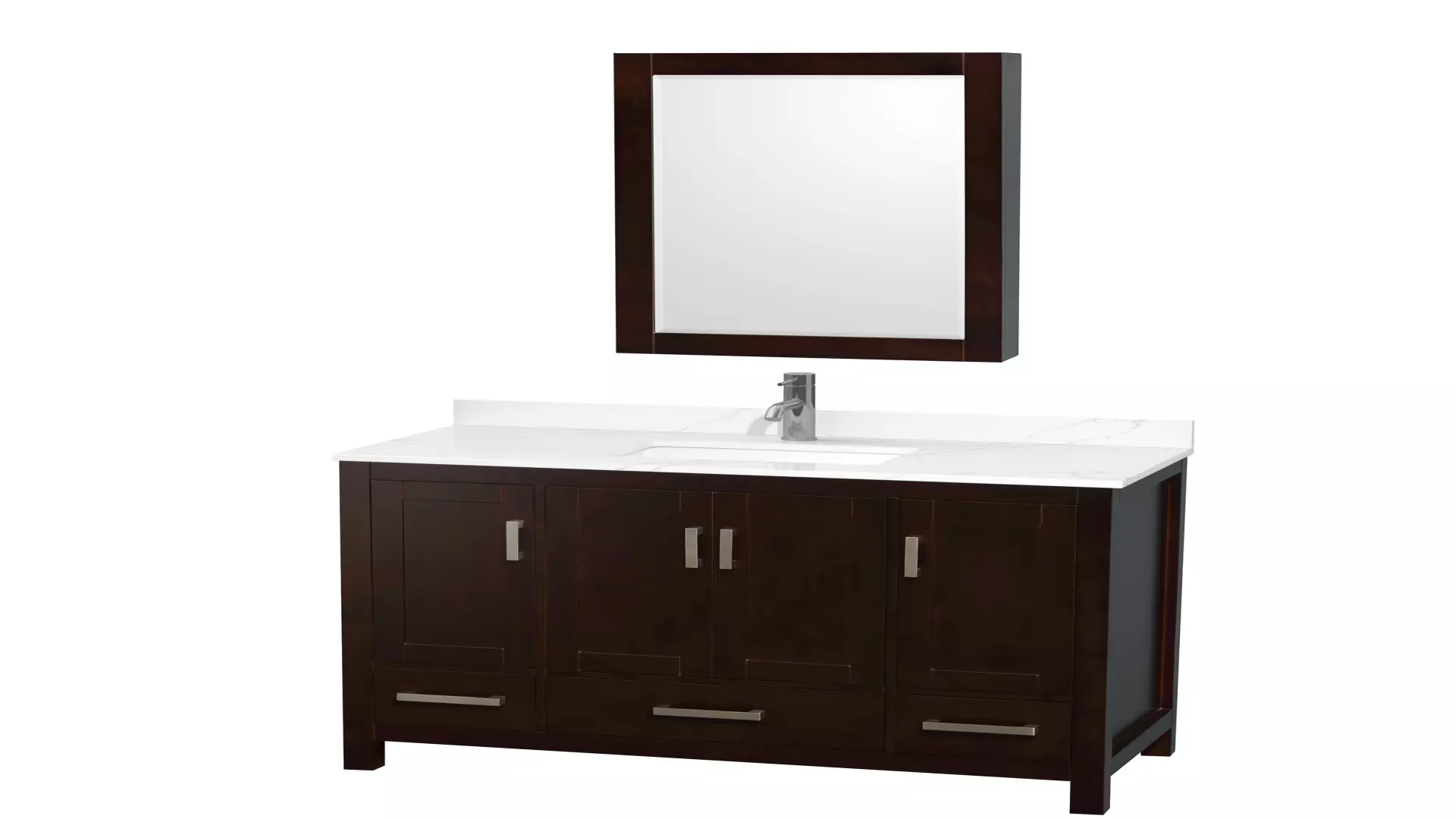 Sheffield 48 Inch Single Bathroom Vanity in Espresso, Giotto Quartz Countertop, Undermount Square Sink (1-Hole), Brushed Chrome Trim, Medicine Cabinet material