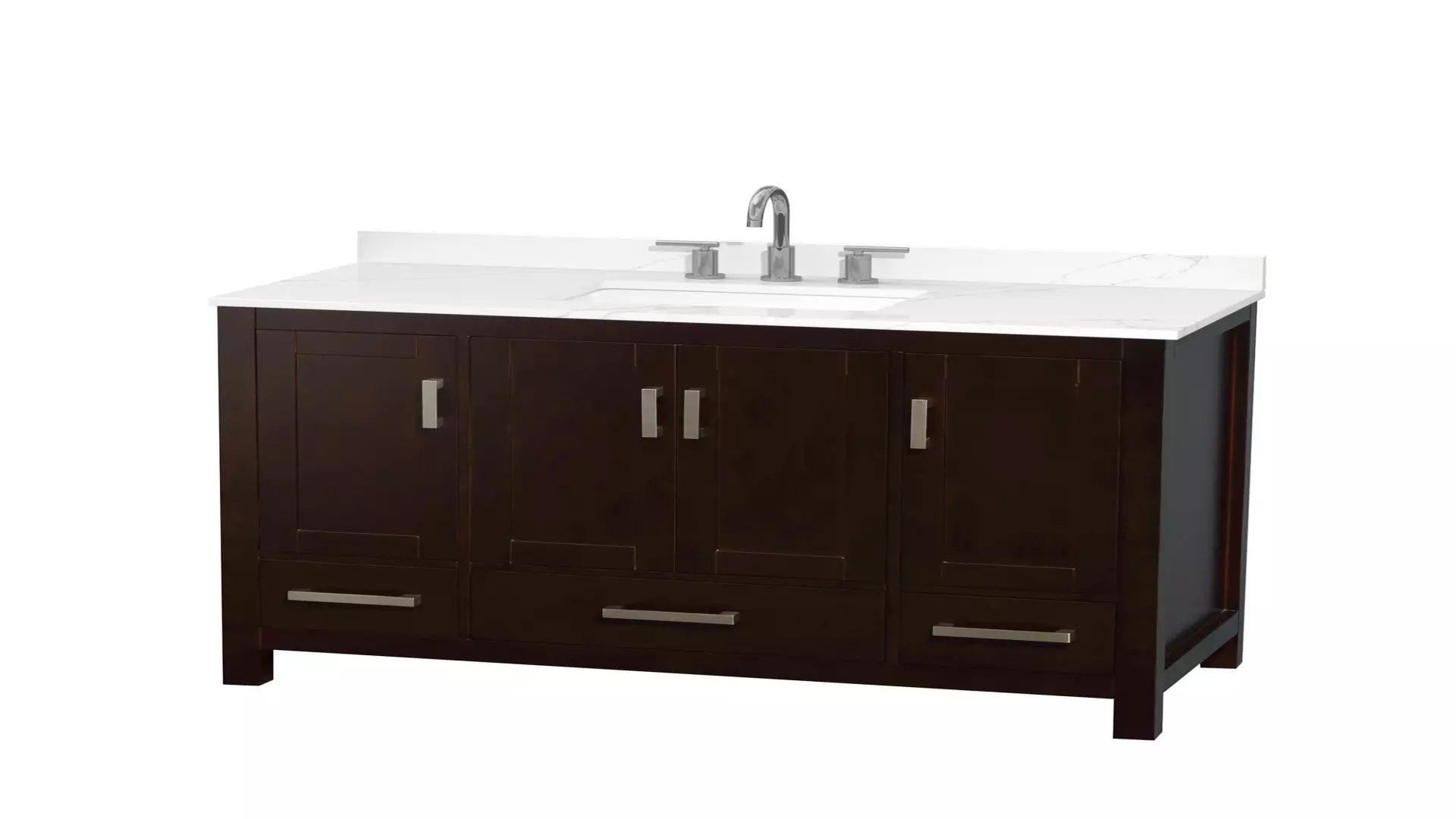 Sheffield 48 Inch Single Bathroom Vanity in Espresso, Giotto Quartz Countertop, Undermount Square Sink (3-Hole), Brushed Chrome Trim material