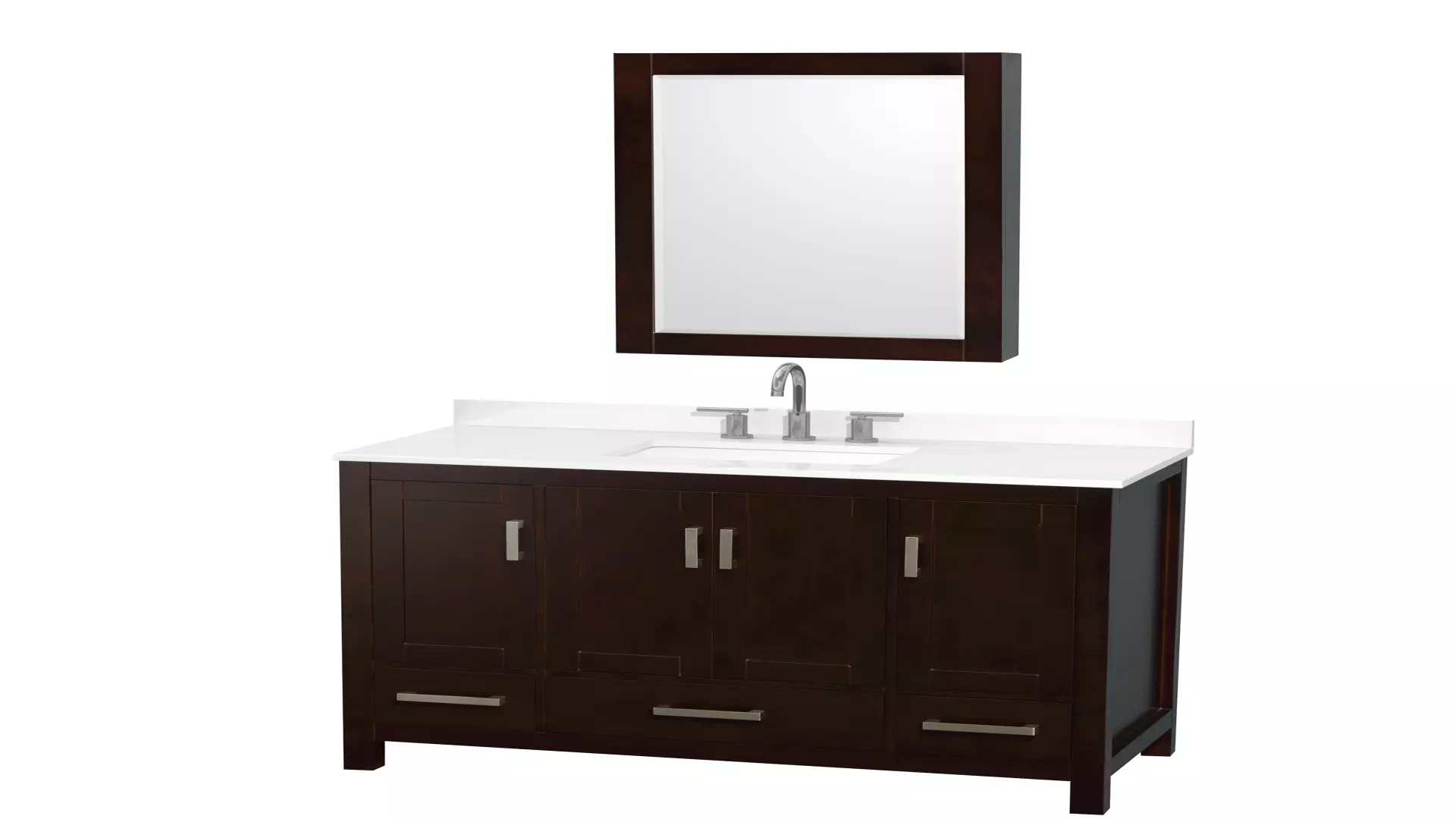 Sheffield 48 Inch Single Bathroom Vanity in Espresso, White Quartz Countertop, Undermount Square Sink (3-Hole), Brushed Chrome Trim, Medicine Cabinet material