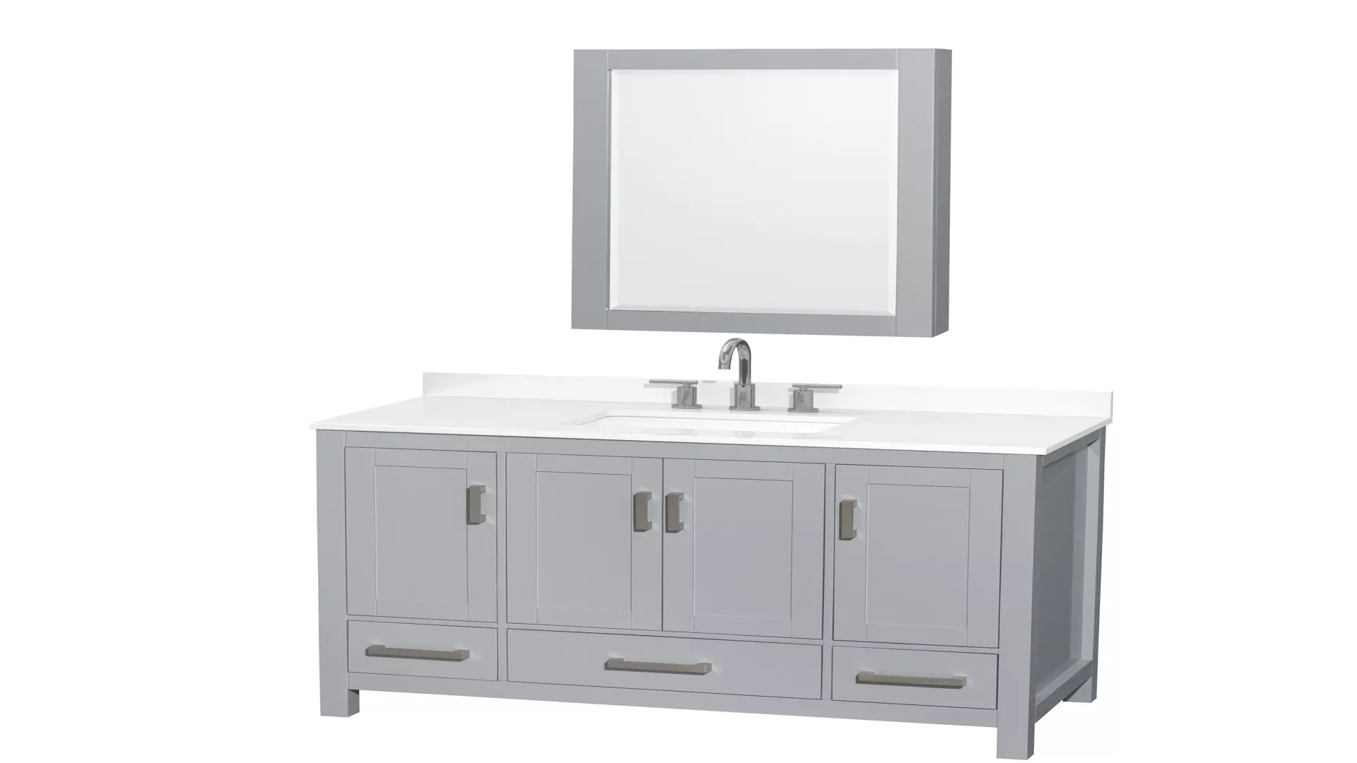 Sheffield 48 Inch Single Bathroom Vanity in Gray, White Quartz Countertop, Undermount Square Sink (3-Hole), Brushed Chrome Trim, Medicine Cabinet material