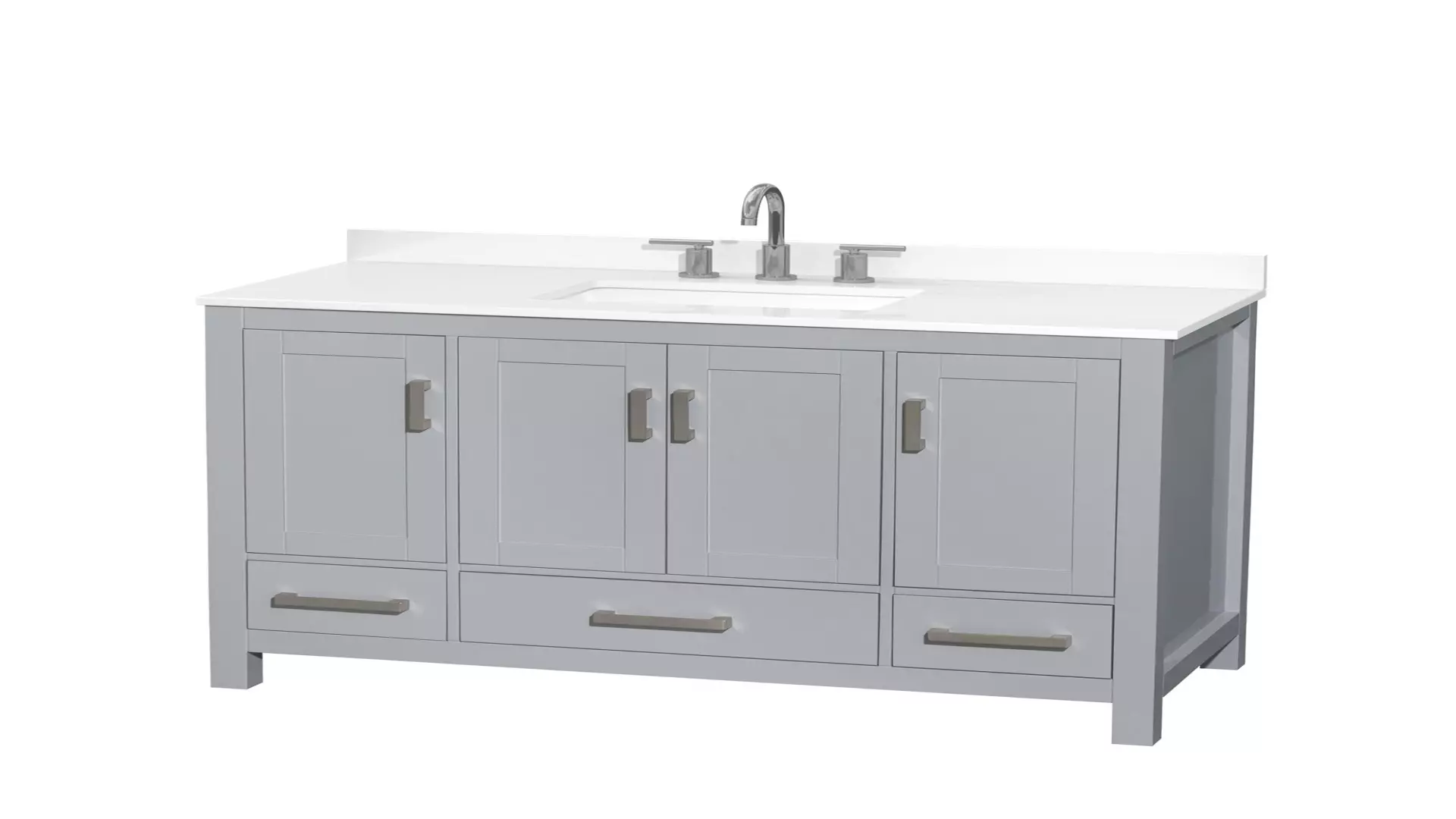 Sheffield 48 Inch Single Bathroom Vanity in Gray, White Quartz Countertop, Undermount Square Sink (3-Hole), Brushed Chrome Trim material