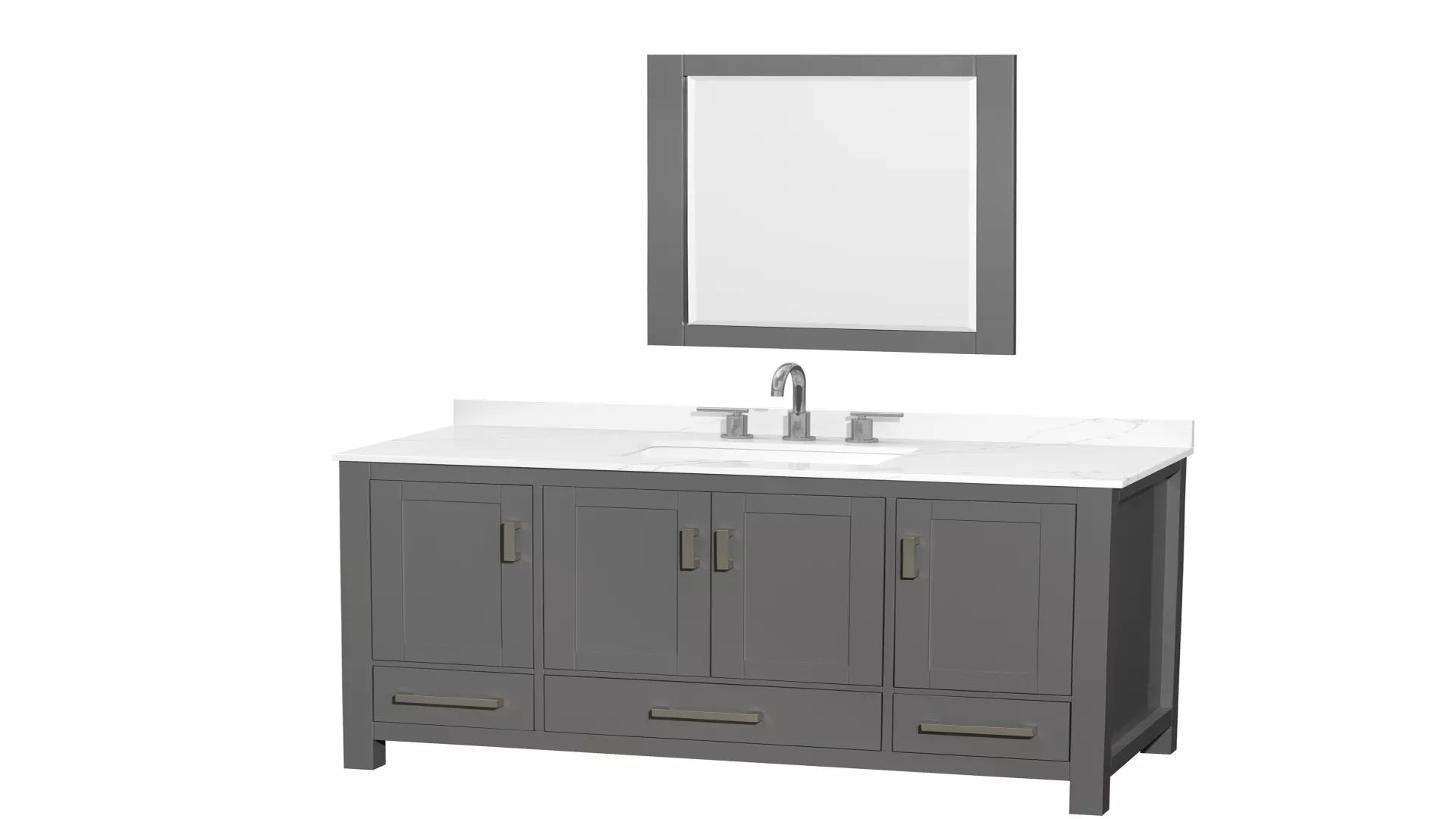 Sheffield 48 Inch Single Bathroom Vanity in Dark Gray, Giotto Quartz Countertop, Undermount Square Sink (3-Hole), Brushed Chrome Trim, 24 Inch Mirror material