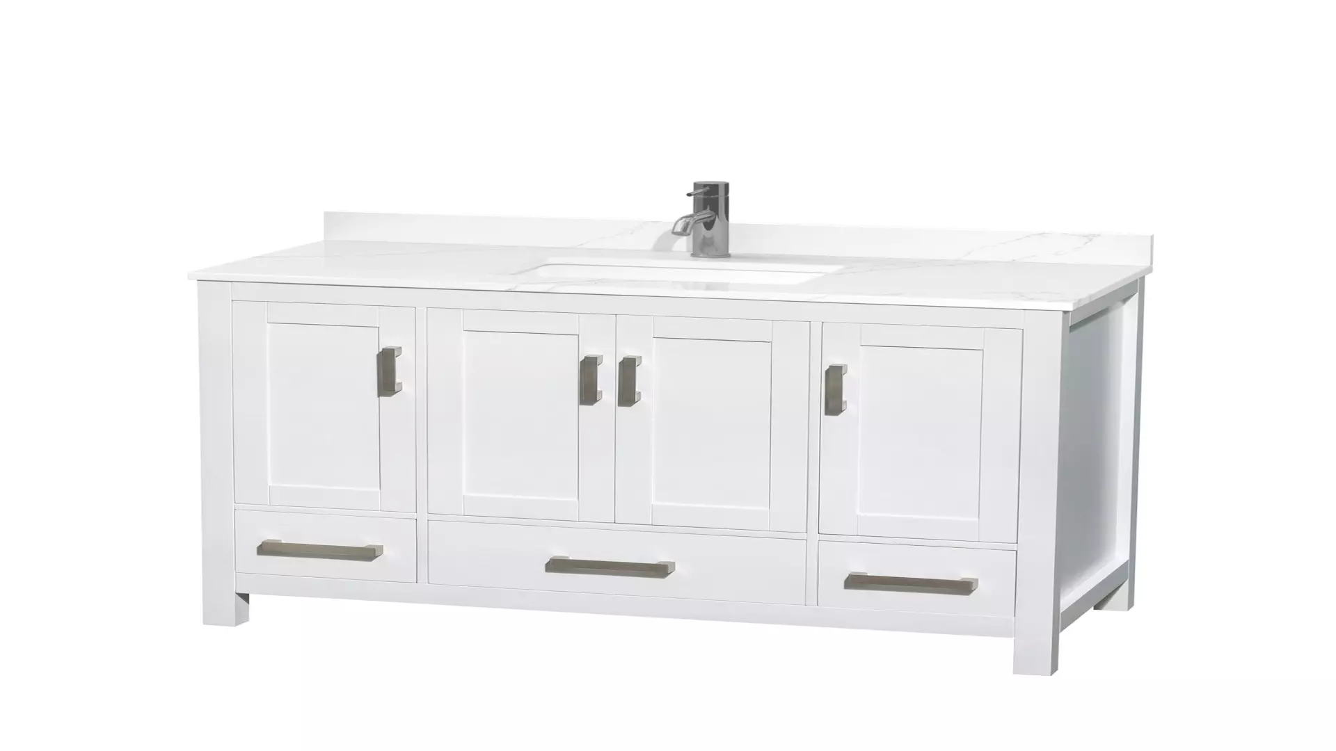 Sheffield 48 Inch Single Bathroom Vanity in White, Giotto Quartz Countertop, Undermount Square Sink (1-Hole), Brushed Chrome Trim material