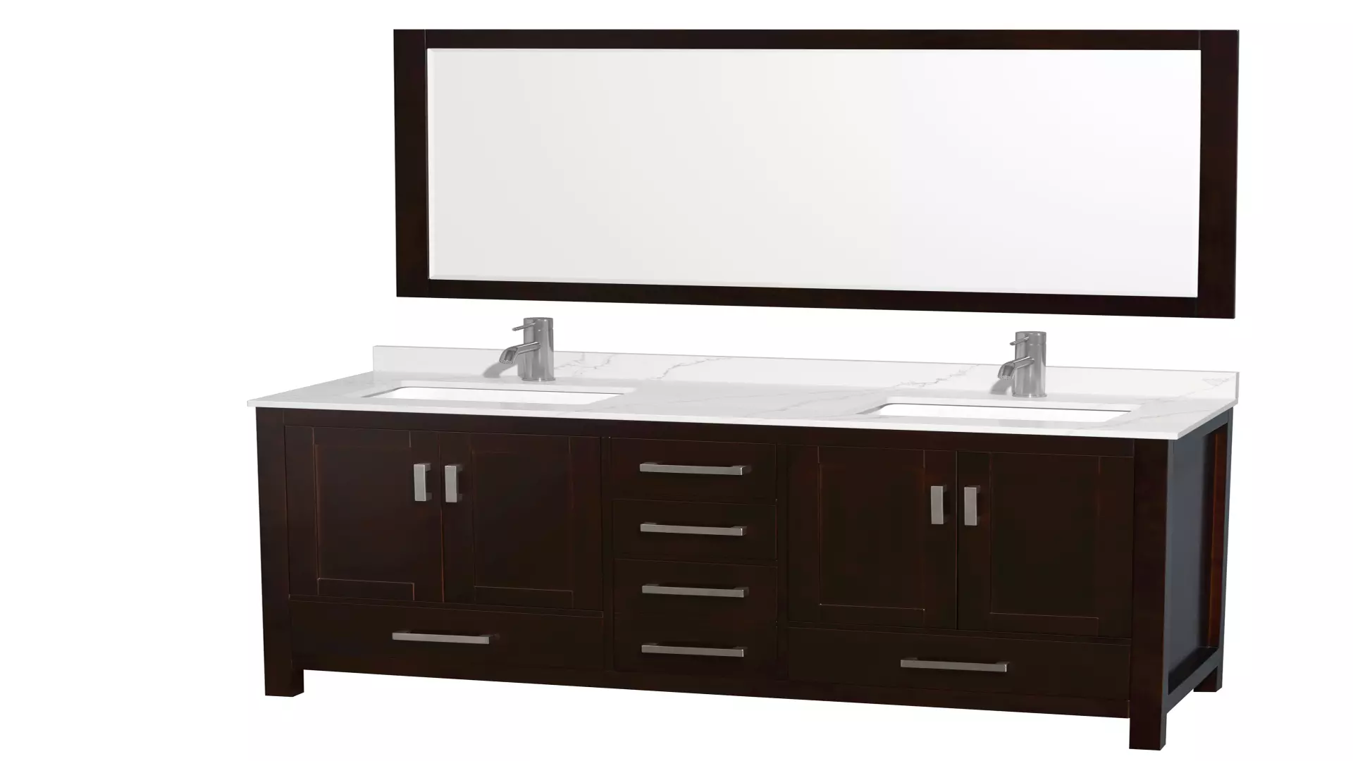 Sheffield 60 Inch Double Bathroom Vanity in Espresso, Giotto Quartz Countertop, Undermount Square Sinks (1-Hole), Brushed Chrome Trim, 58 Inch Mirror material