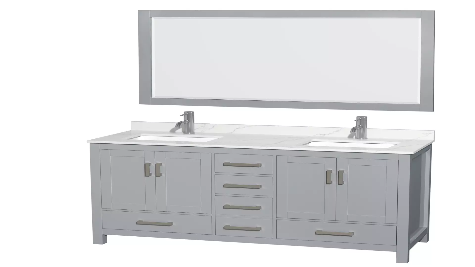Sheffield 60 Inch Double Bathroom Vanity in Gray, Giotto Quartz Countertop, Undermount Square Sinks (1-Hole), Brushed Chrome Trim, 58 Inch Mirror material