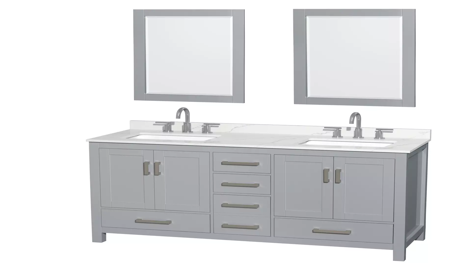 Sheffield 60 Inch Double Bathroom Vanity in Gray, Giotto Quartz Countertop, Undermount Square Sinks (3-Hole), Brushed Chrome Trim, 24 Inch Mirrors material