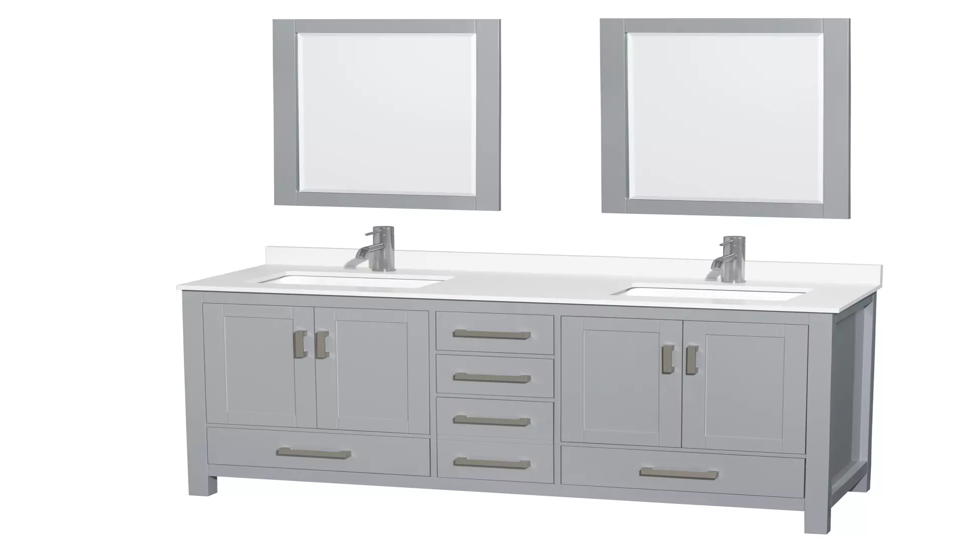 Sheffield 60 Inch Double Bathroom Vanity in Gray, White Quartz Countertop, Undermount Square Sinks, 24 Inch Mirrors material