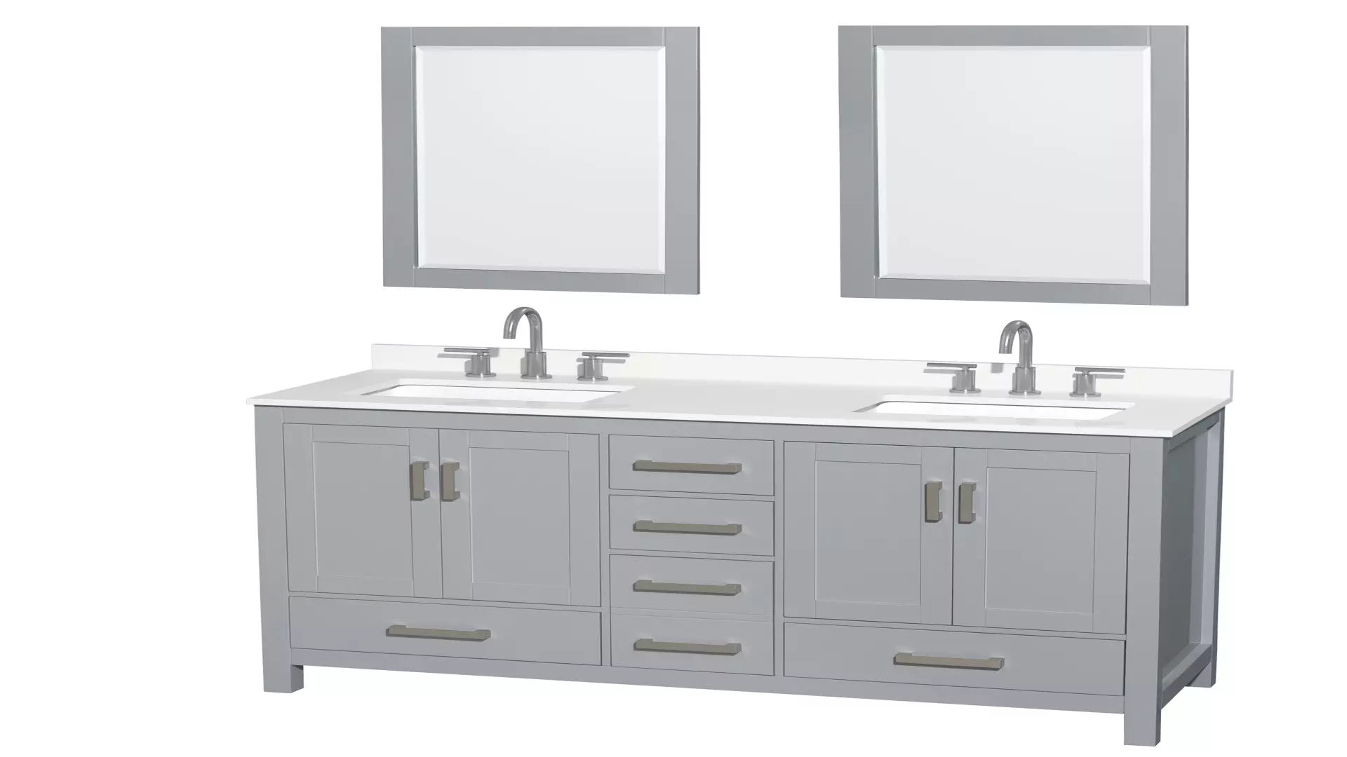 Sheffield 60 Inch Double Bathroom Vanity in Gray, White Quartz Countertop, Undermount Square Sinks (3-Hole), Brushed Chrome Trim, 24 Inch Mirrors material