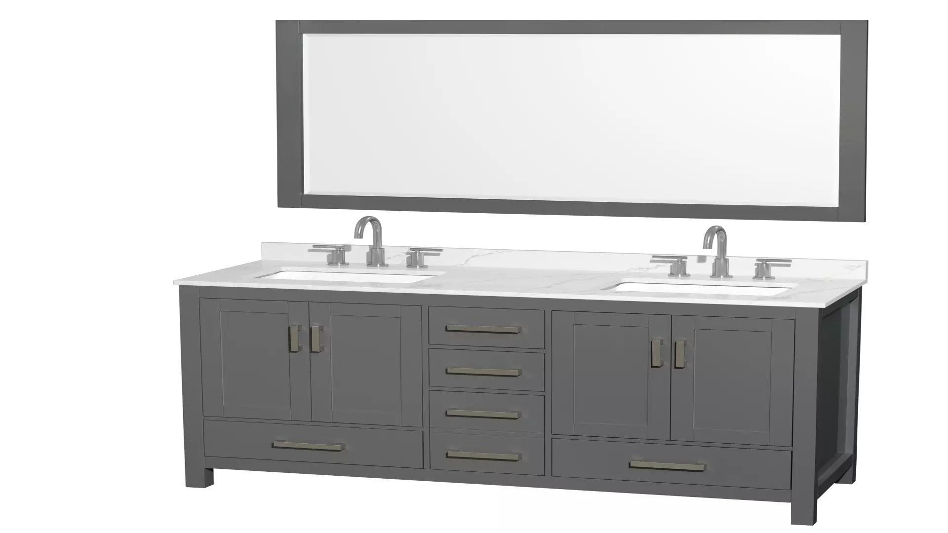 Sheffield 60 Inch Double Bathroom Vanity in Dark Gray, Giotto Quartz Countertop, Undermount Square Sinks (3-Hole), Brushed Chrome Trim, 58 Inch Mirror material