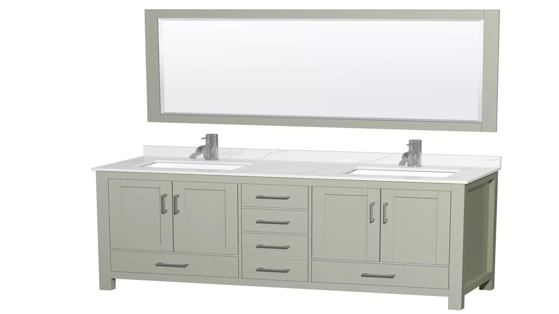Sheffield 60 Inch Double Bathroom Vanity in Light Green, Giotto Quartz Countertop, Undermount Square Sinks (1-Hole), Brushed Nickel Trim, 58 Inch Mirror material