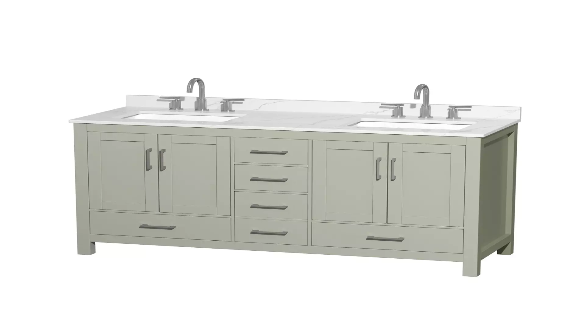 Sheffield 60 Inch Double Bathroom Vanity in Light Green, Giotto Quartz Countertop, Undermount Square Sinks (3-Hole), Brushed Nickel Trim material