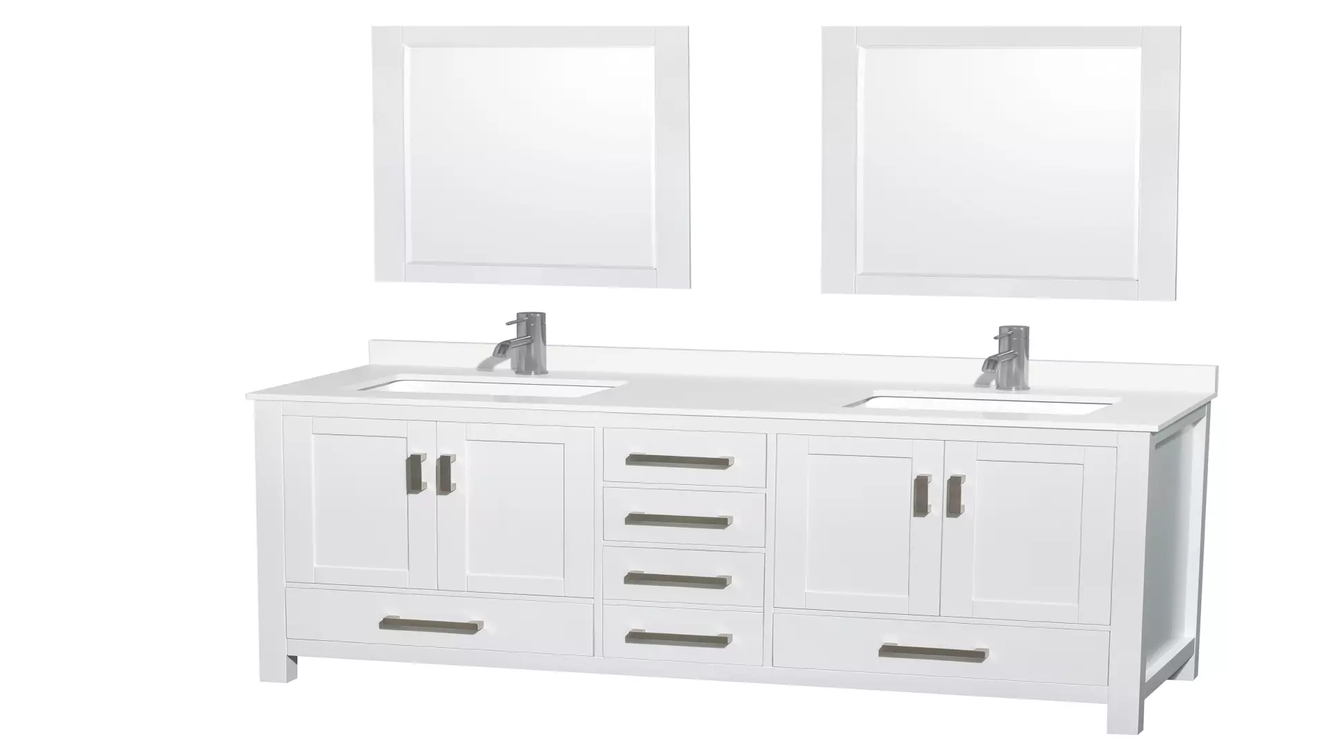 Sheffield 60 Inch Double Bathroom Vanity in White, White Quartz Countertop, Undermount Square Sinks, 24 Inch Mirrors material