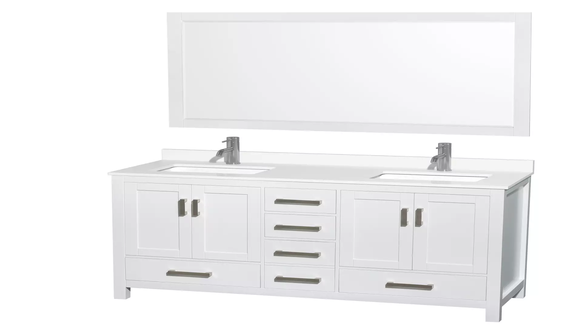 Sheffield 60 Inch Double Bathroom Vanity in White, White Quartz Countertop, Undermount Square Sinks, 58 Inch Mirror material