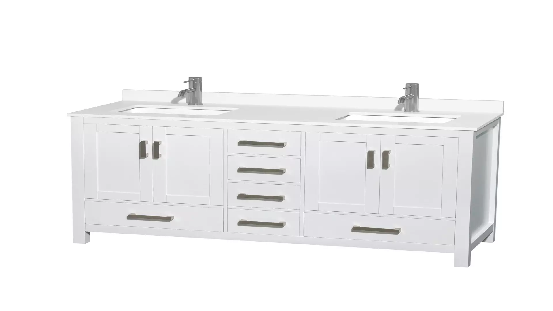 Sheffield 60 Inch Double Bathroom Vanity in White, White Quartz Countertop, Undermount Square Sinks material