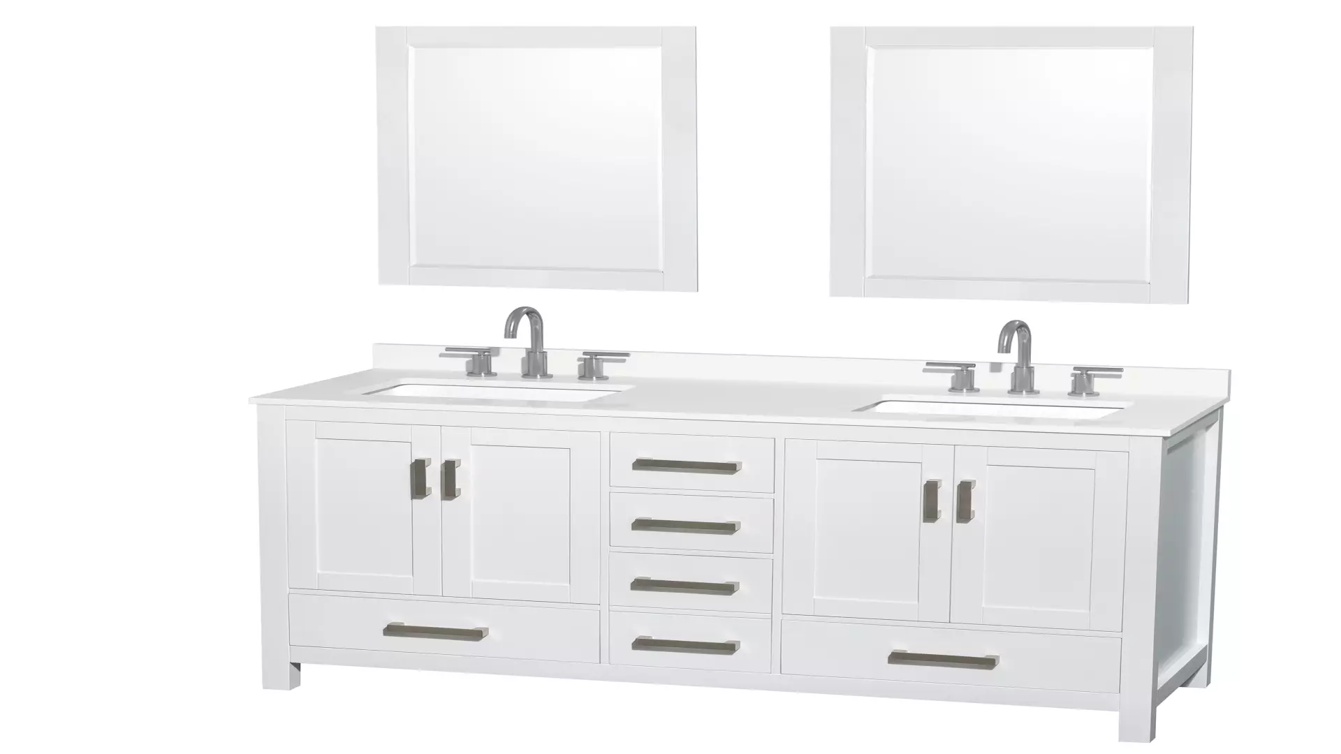 Sheffield 60 Inch Double Bathroom Vanity in White, White Quartz Countertop, Undermount Square Sinks (3-Hole), Brushed Chrome Trim, 24 Inch Mirrors material