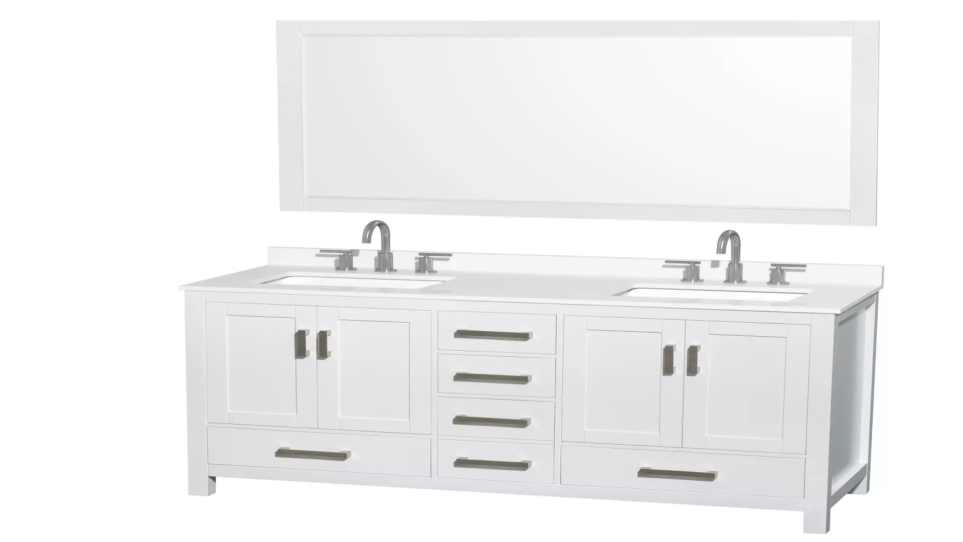 Sheffield 60 Inch Double Bathroom Vanity in White, White Quartz Countertop, Undermount Square Sinks (3-Hole), Brushed Chrome Trim, 58 Inch Mirror material