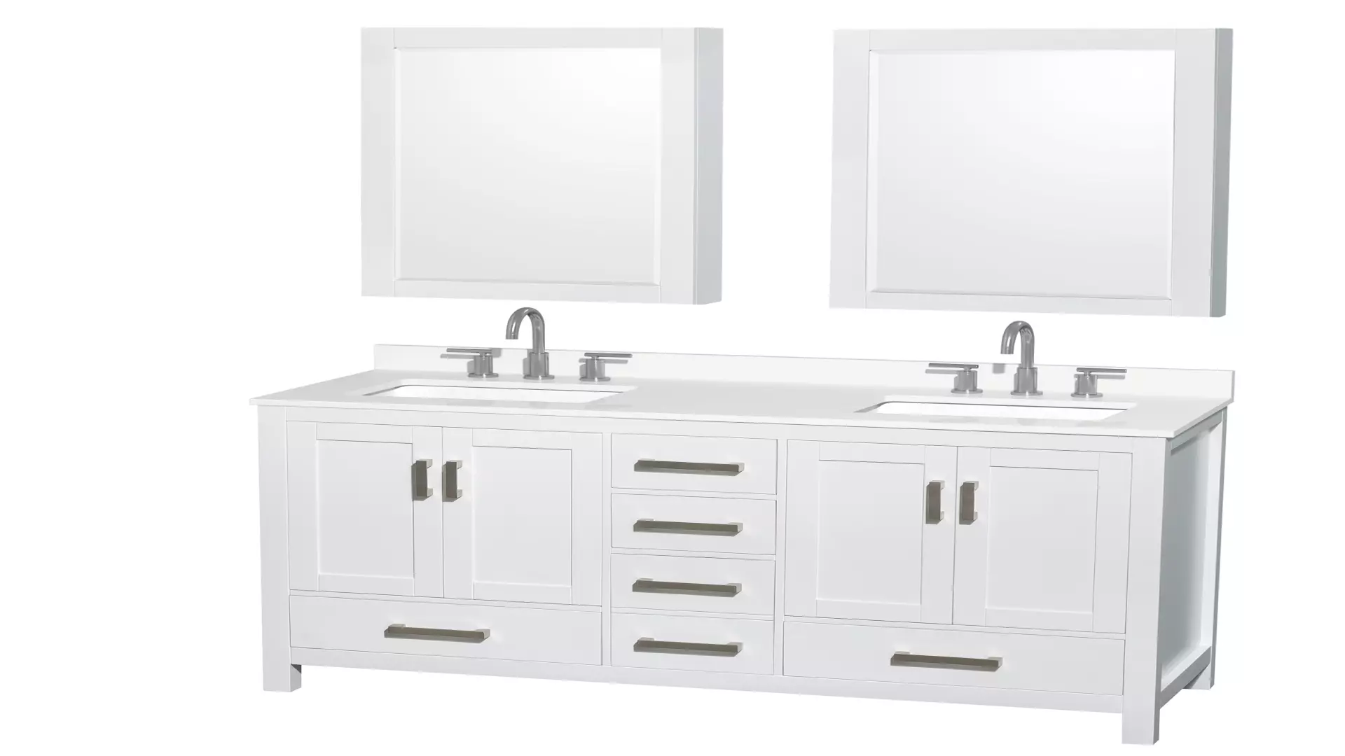 Sheffield 60 Inch Double Bathroom Vanity in White, White Quartz Countertop, Undermount Square Sinks (3-Hole), Brushed Chrome Trim, Medicine Cabinets material