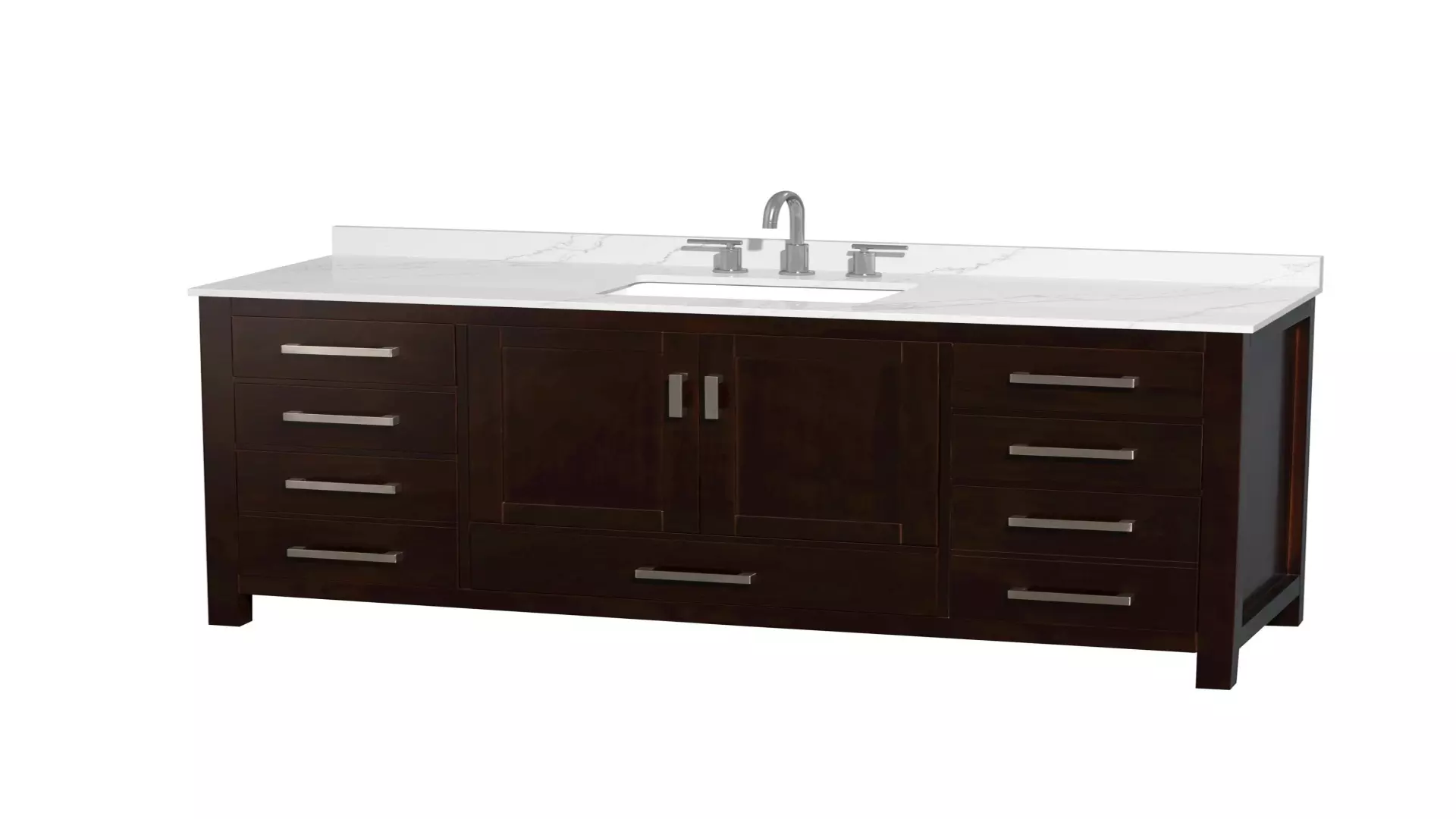 Sheffield 60 Inch Single Bathroom Vanity in Espresso, Giotto Quartz Countertop, Undermount Square Sink (3-Hole), Brushed Chrome Trim material