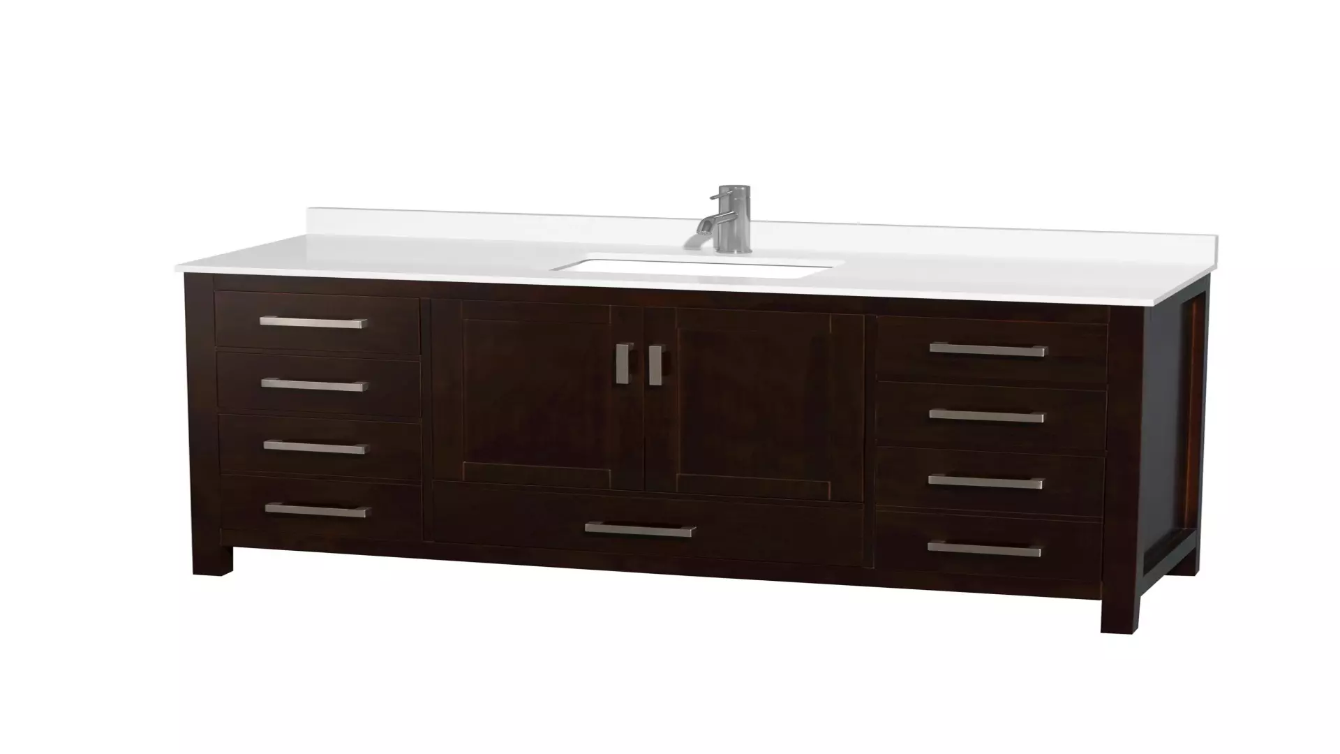 Sheffield 60 Inch Single Bathroom Vanity in Espresso, White Quartz Countertop, Undermount Square Sink (1-Hole), Brushed Chrome Trim material